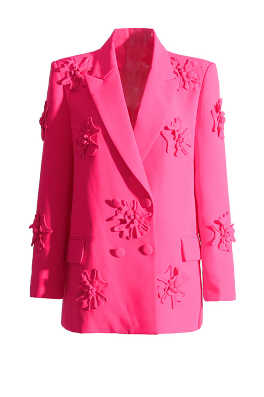 Fuchsia Double Breated Peak Lapel Women Blazer with Flowers - VNBITS