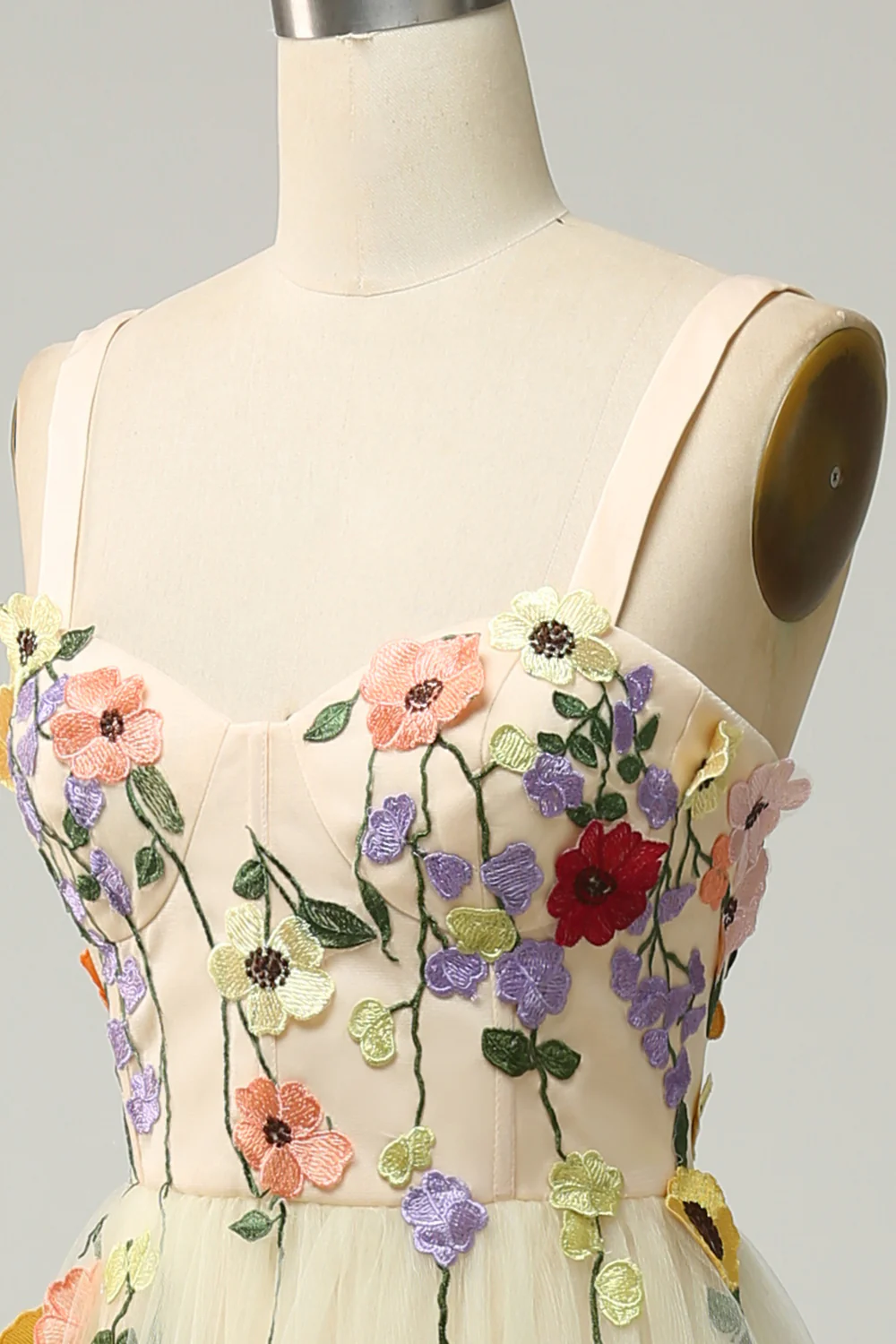 A-Line Flower Champagne Prom Dress - VNBITS