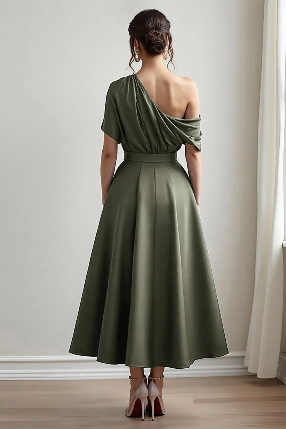 Black A Line Long Satin Mother of the Bride Dress with Pockets - VNBITS