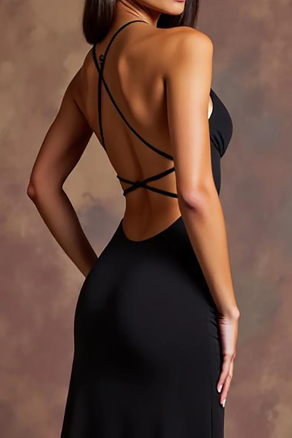 Black Satin Deep V-Neck Long Formal Dress with Slit - VNBITS