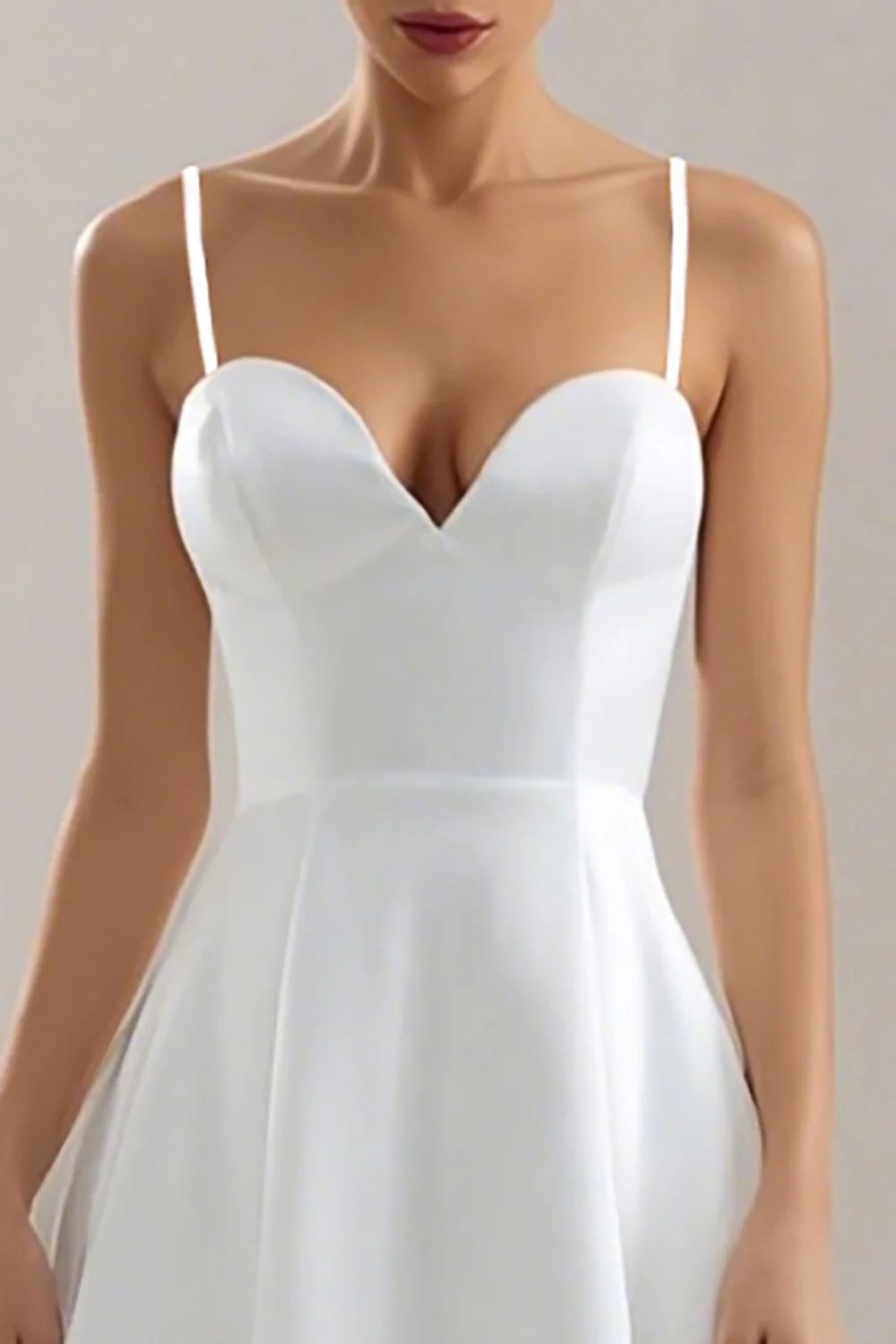 White Satin A Line Spaghetti Straps Midi Wedding Reception Dress - VNBITS