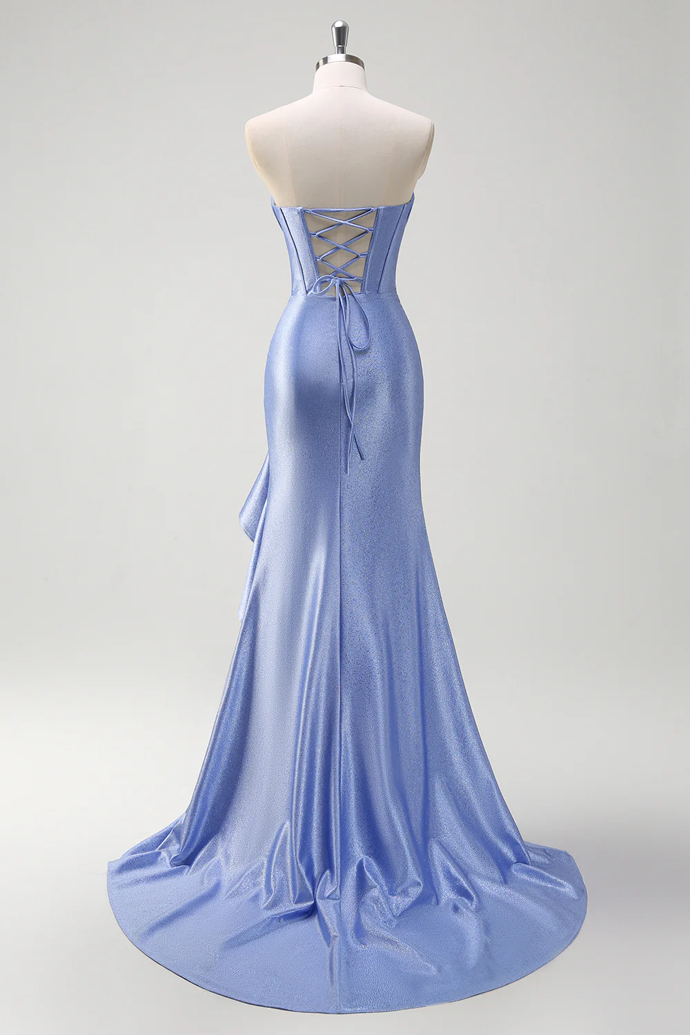 Sparkly Grey Blue Sweetheart Mermaid Long Prom Dress with Ruffles - VNBITS
