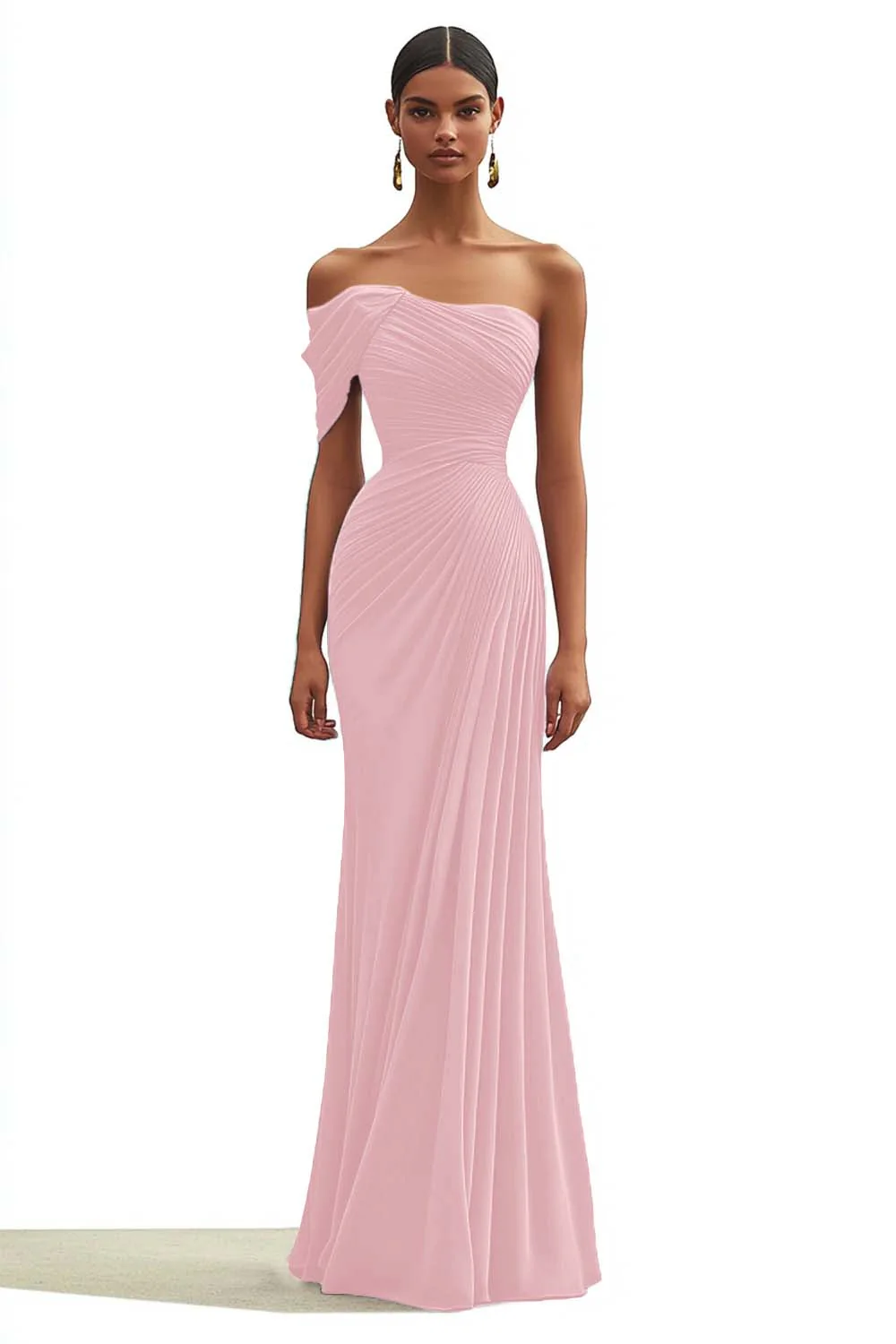 Mermaid Dark Green One Shoulder Pleated Long Formal Dress - VNBITS