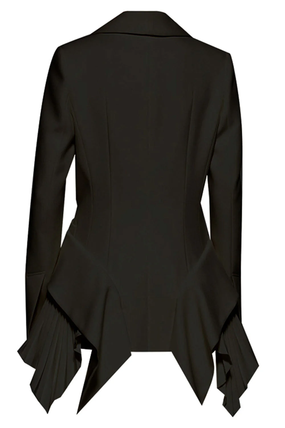 Black Long Sleeves Shawl Lapel Ruffled Women's Blazer - VNBITS