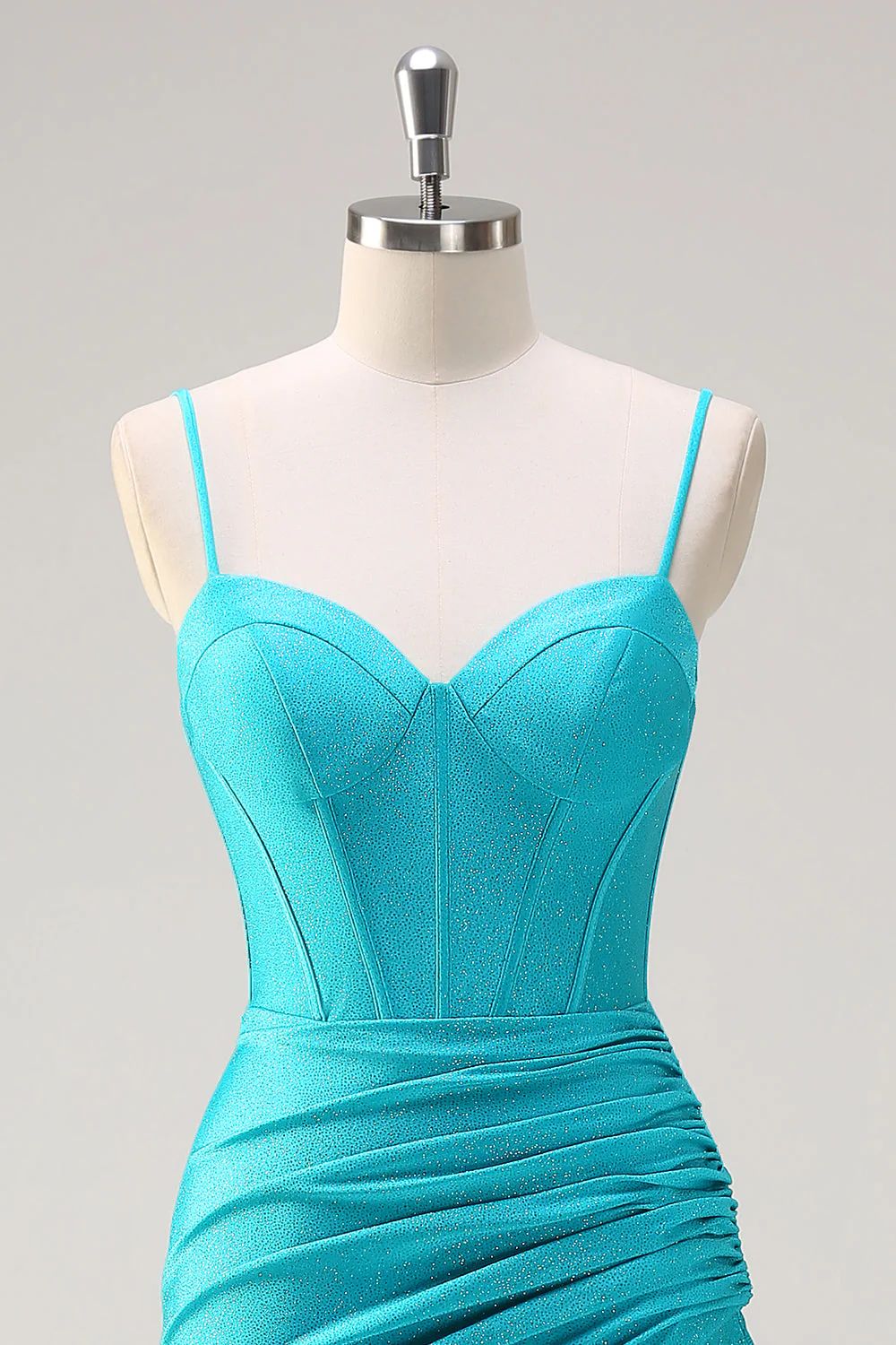 Blue Spaghetti Straps Mermaid Beaded Long Corset Prom Dress with Ruffle Slit - VNBITS