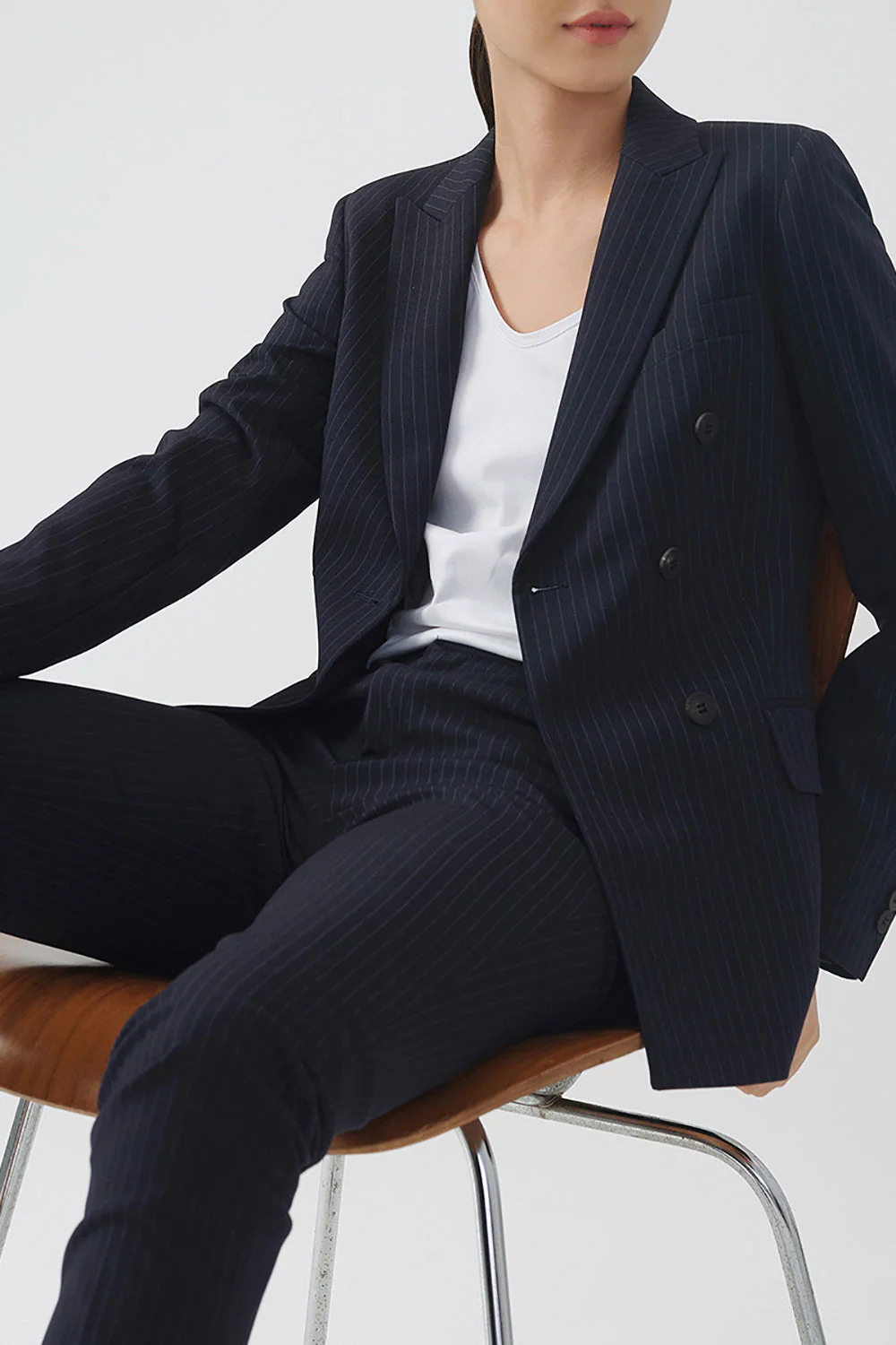 Black Striped Double Breasted Women Party Blazer - VNBITS