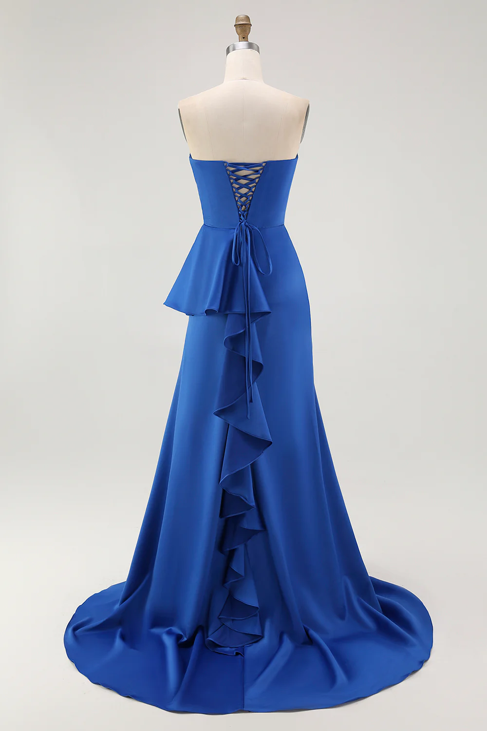 Royal Blue Sweetheart Mermaid Satin Ruched Long Wedding Guest Dress - VNBITS