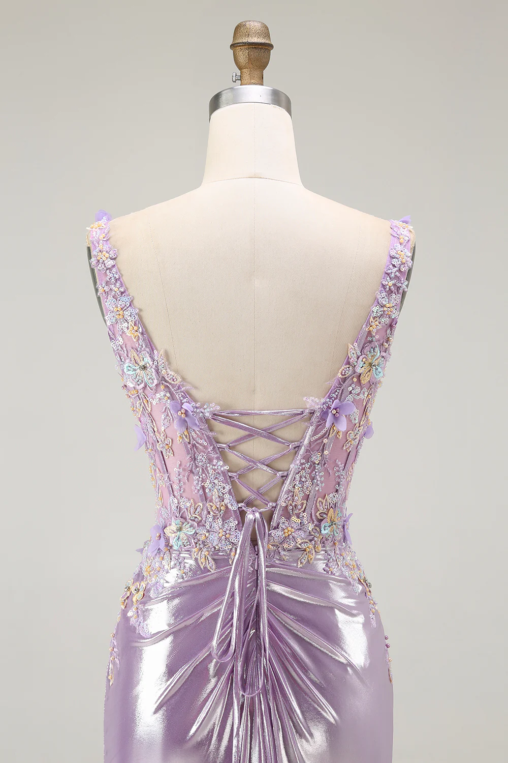 Sparkly Lilac Mermaid Floral Long Prom Dress with Slit - VNBITS