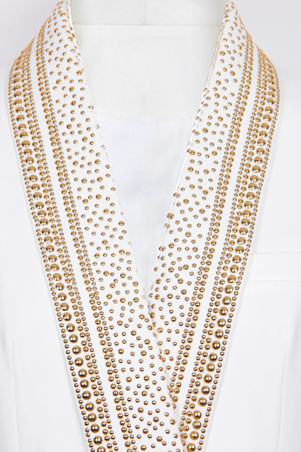 White Shawl Lapel Double Breasted Slim Fit Women Blazer with Beading - VNBITS
