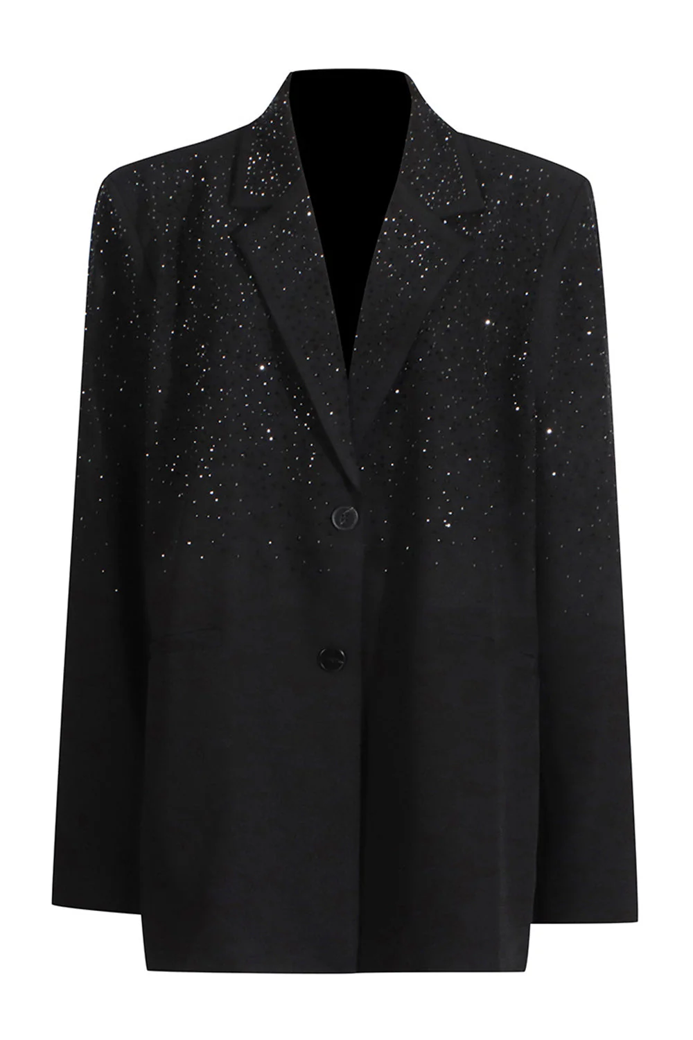 Sparkly Black Notched Lapel Women Blazer with Beading - VNBITS