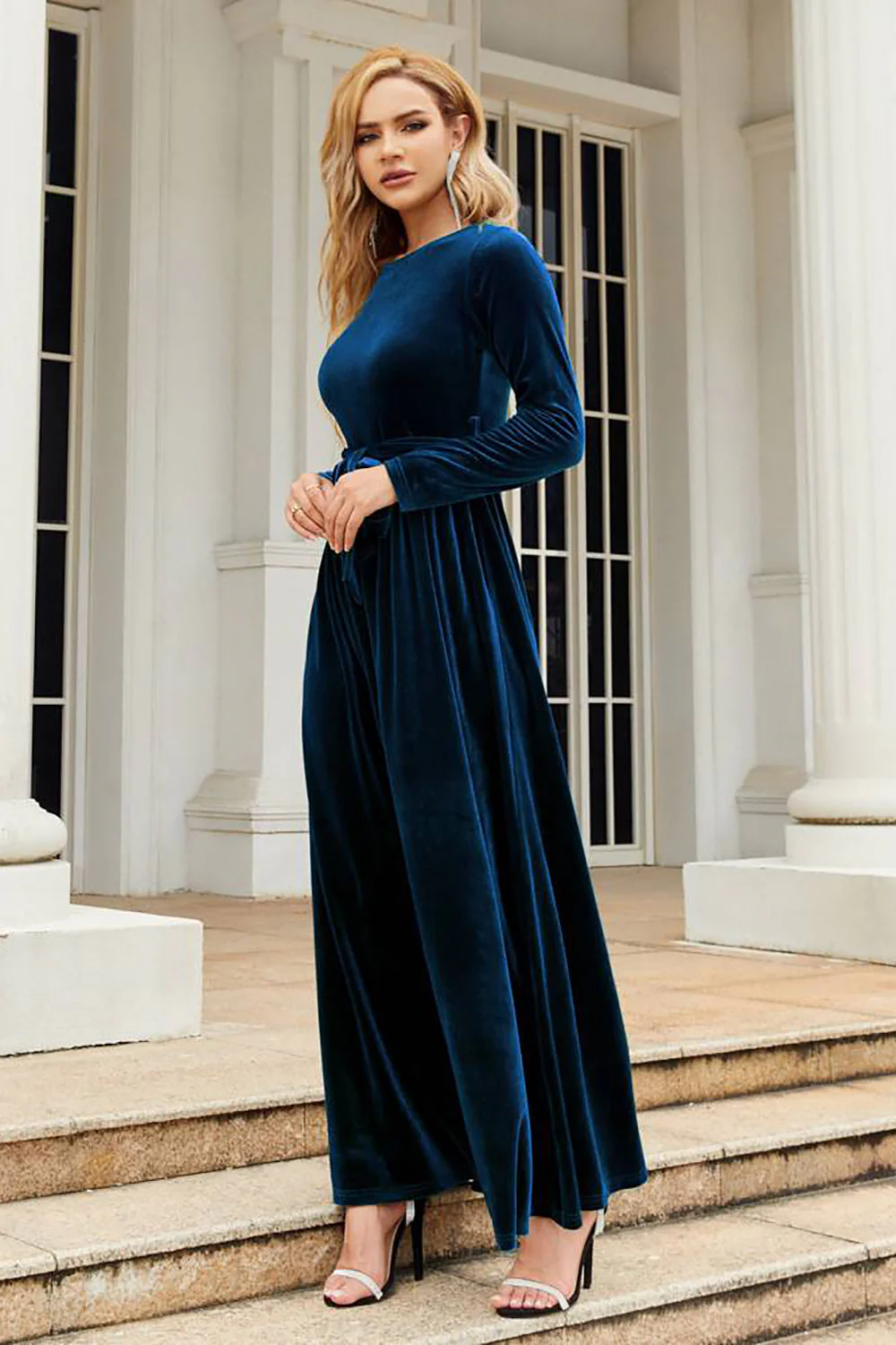 Long Sleeves A Line Velvet Holiday Party Dress - VNBITS