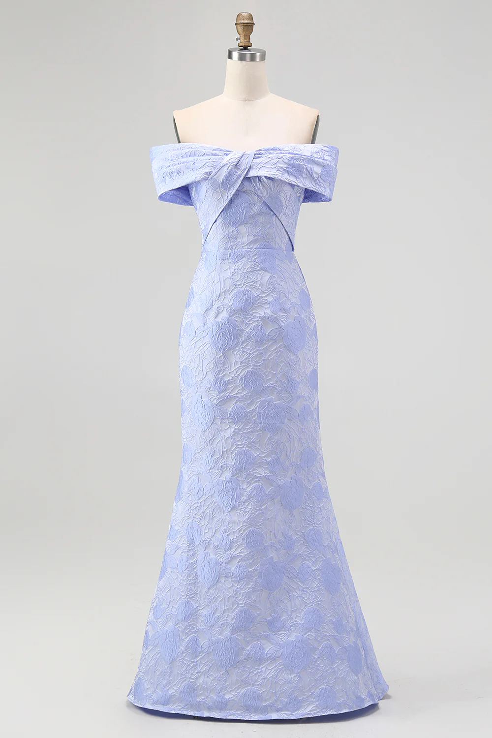 Blue Floral Off the Shoulder Mermaid Long Wedding Guest Dress - VNBITS