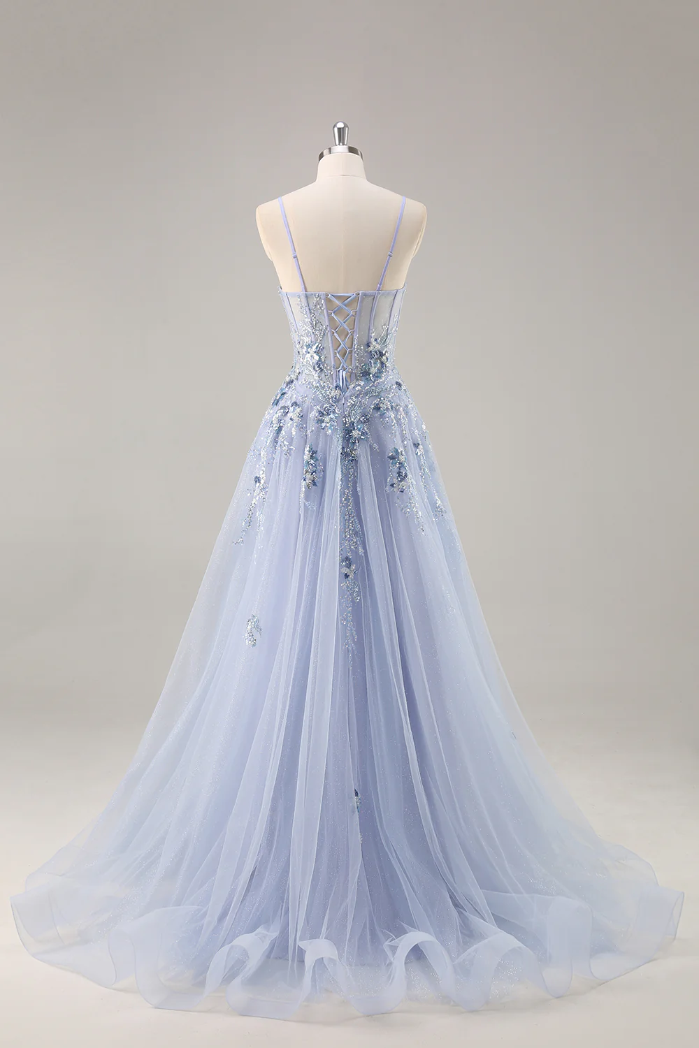 Sparkly Navy Corset Sweetheart Long Prom Dress with Appliques - VNBITS