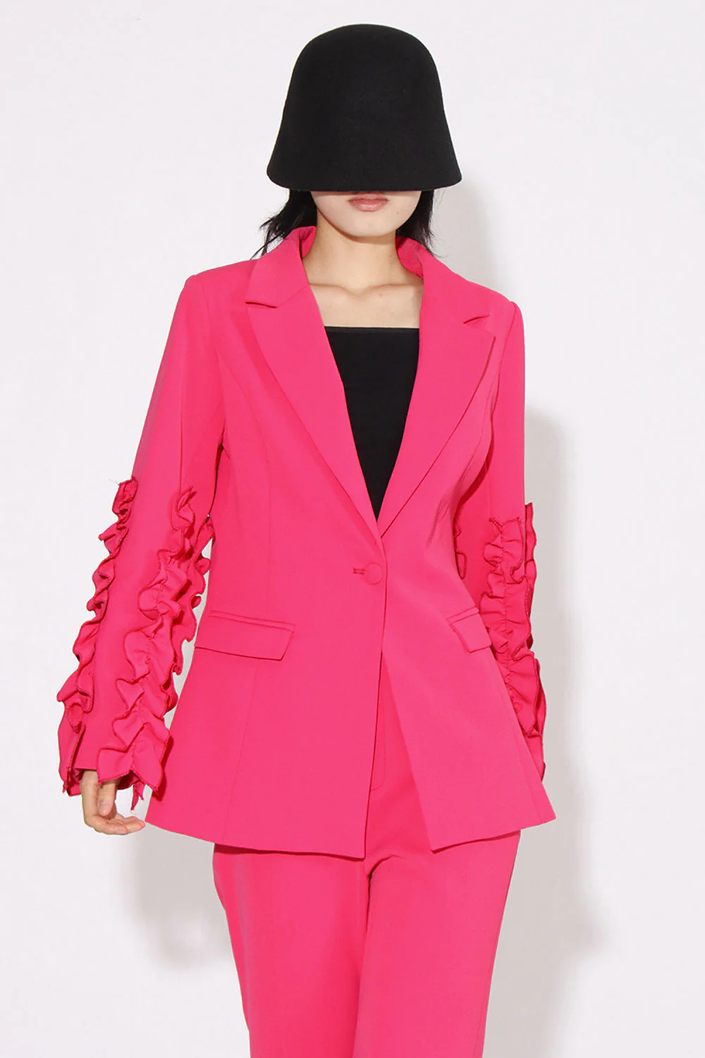 Fuchsia 2 Pieces Notched Lapel One Button Women Suits - VNBITS