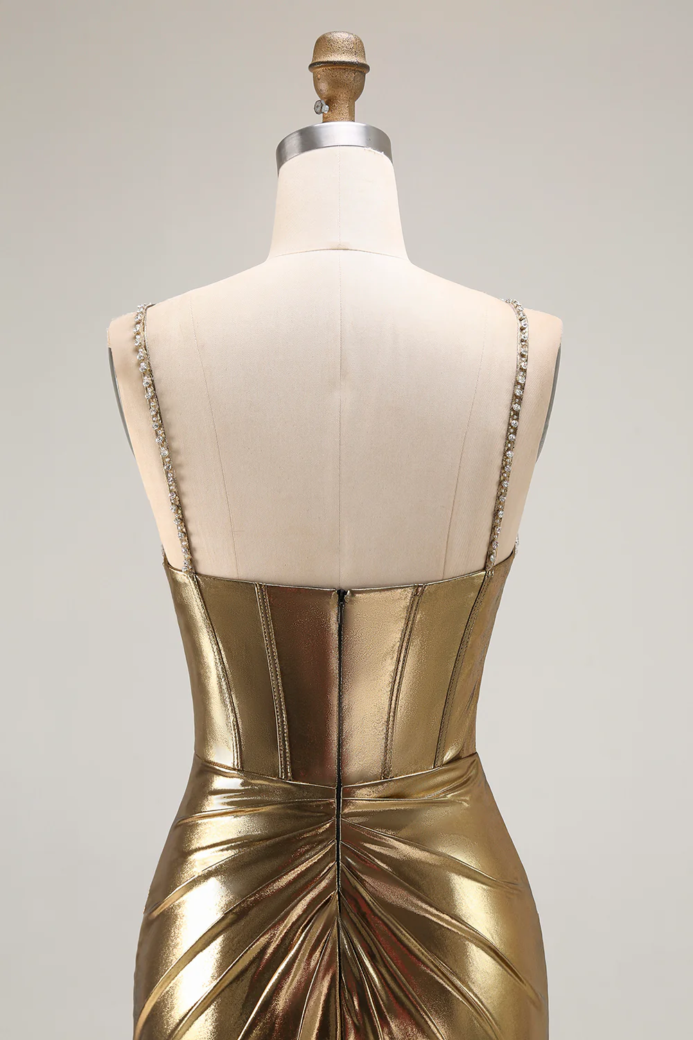 Sparkly Golden Metallic Corset Mermaid Long Prom Dress with Slit - VNBITS