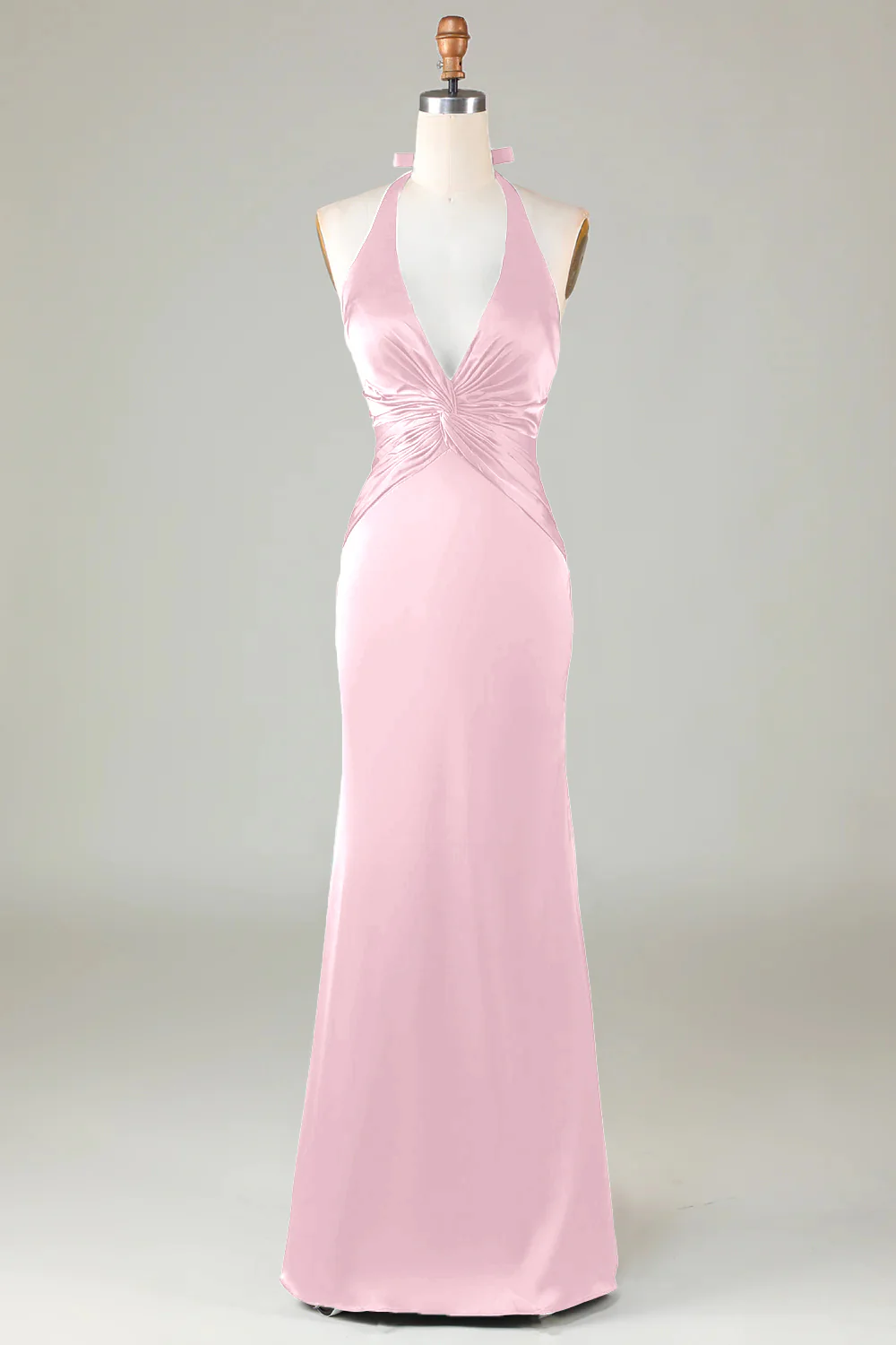 Mermaid Halter Dark Green Long Satin Bridesmaid Dress - VNBITS