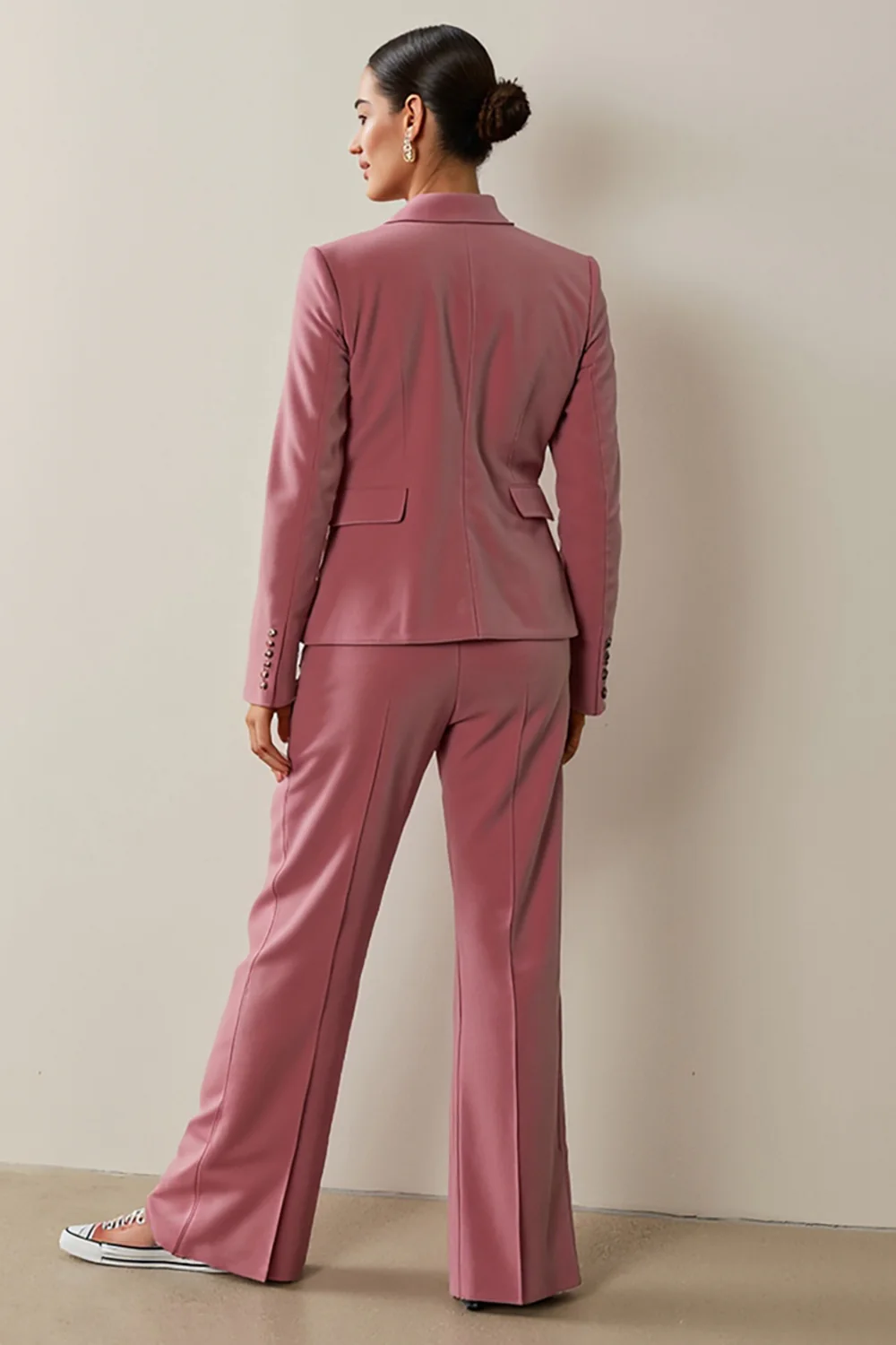 Grey Pink 2 Piece Floral Notched Lapel Velvet Business Suits with Pockets - VNBITS