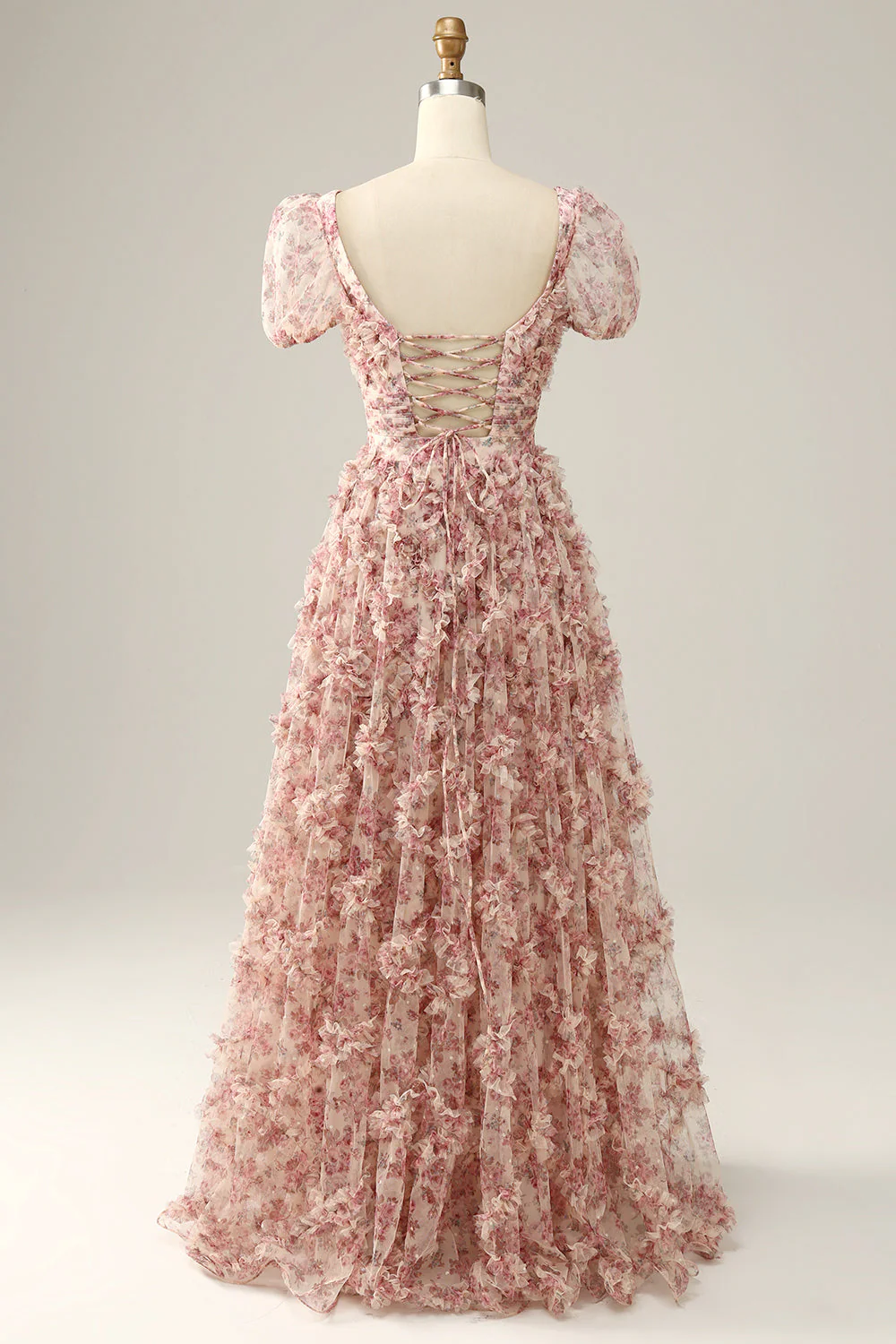 Ivory Red Flower Square Neck Prom Dress - VNBITS