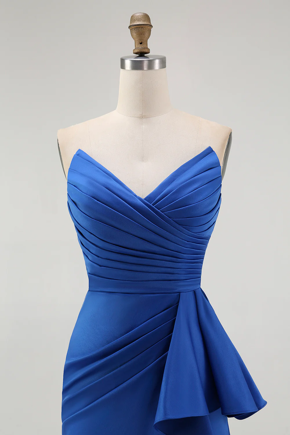 Royal Blue Sweetheart Mermaid Satin Ruched Long Wedding Guest Dress - VNBITS