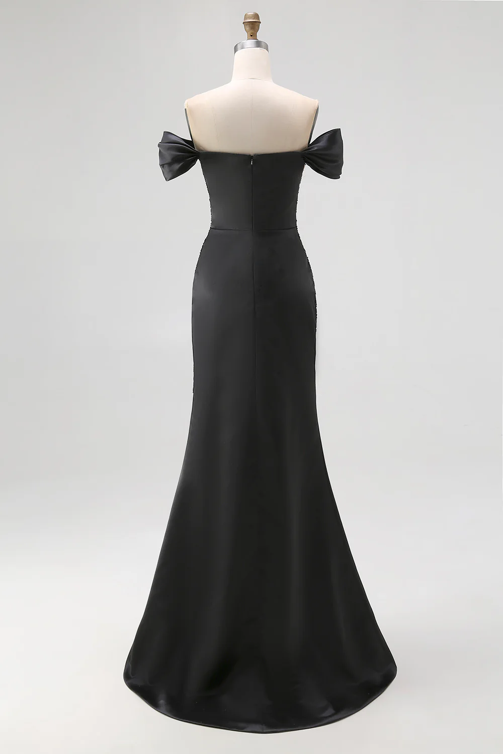 Sparkly Off the Shoulder Mermaid Long Satin Black Tie Dress with Slit - VNBITS