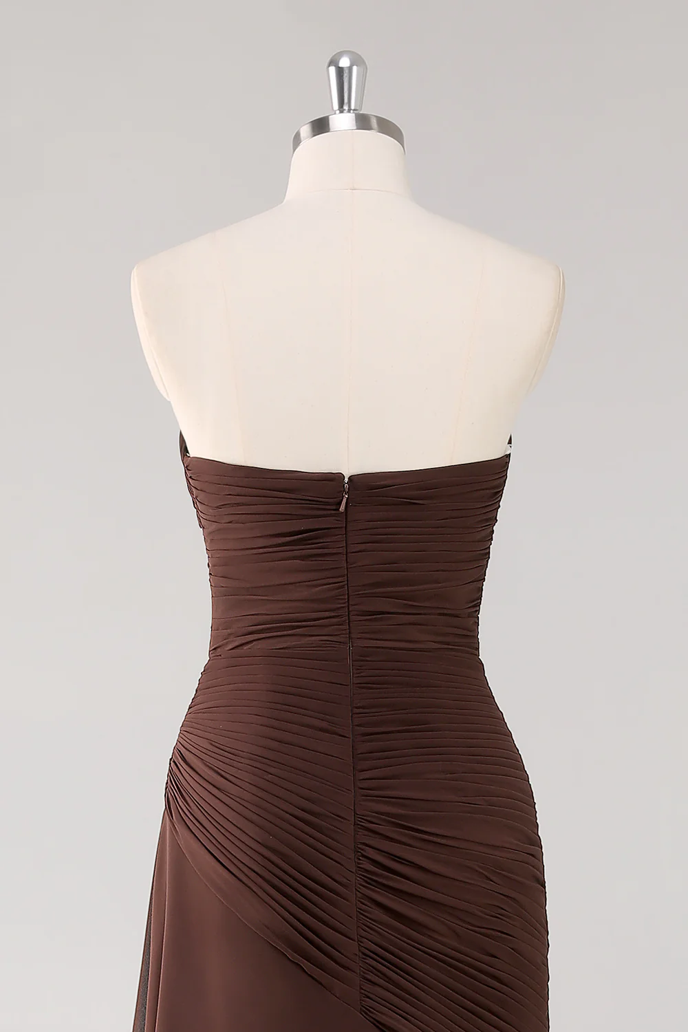 Dark Brown Sweetheart Ruched Long Formal Dress with Ruffles - VNBITS