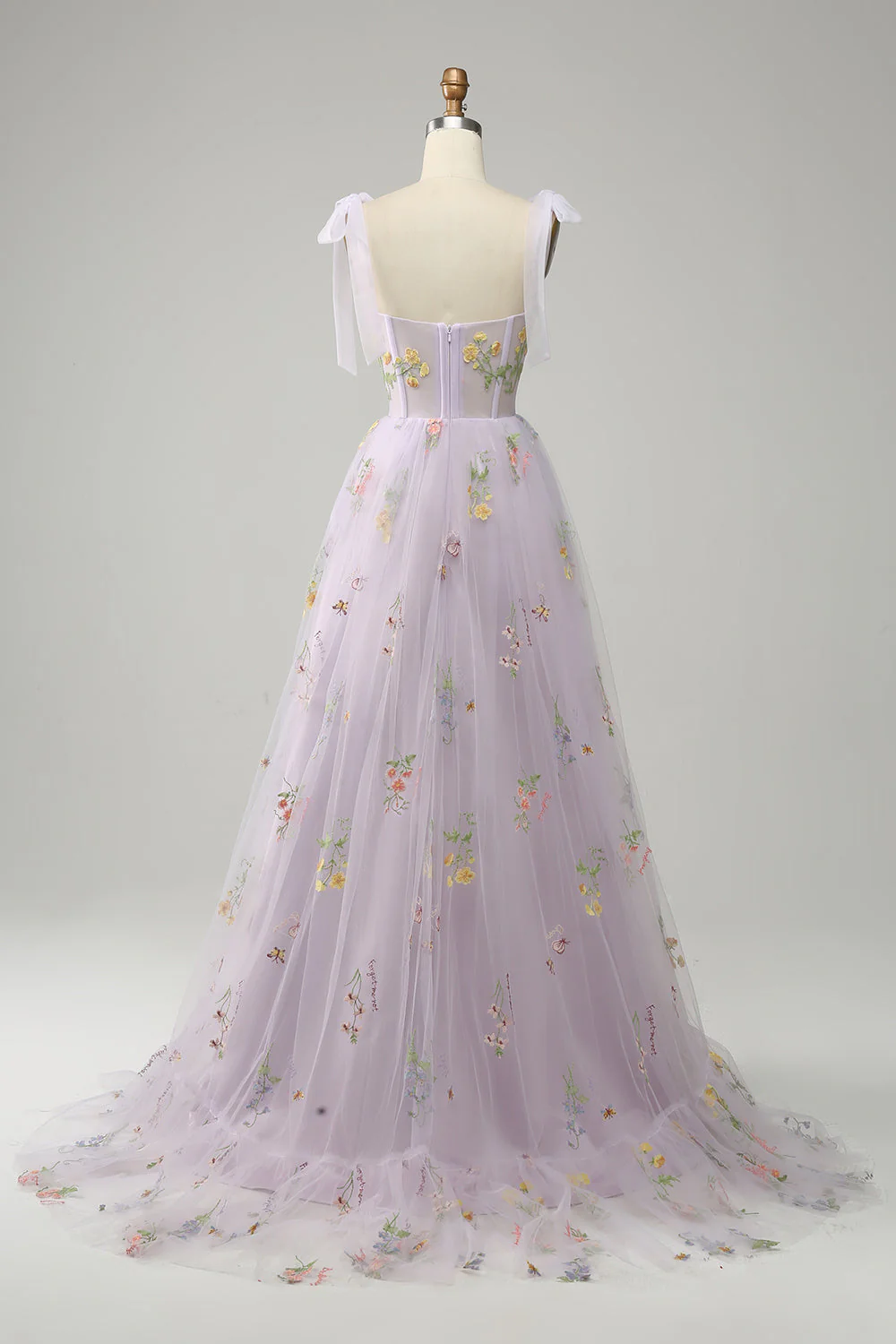Lilac Embroidery Corset Long Prom Dress - VNBITS