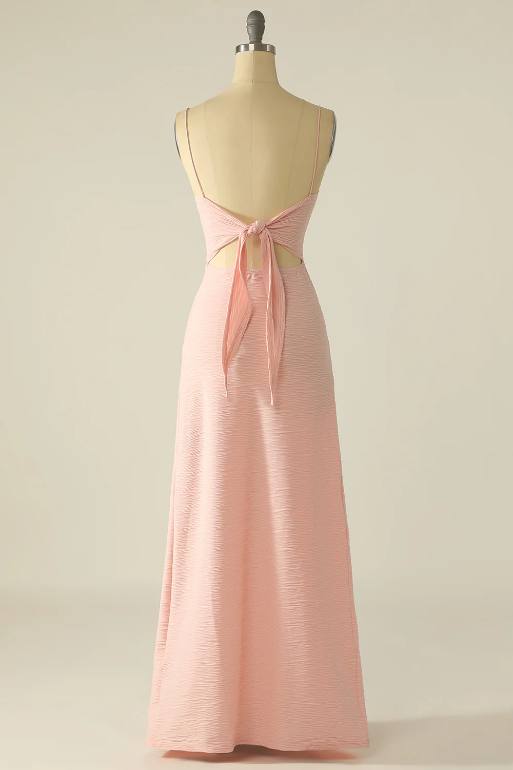 Pink Spaghetti Straps Cut Out Wedding Guest Dress With Bow - VNBITS