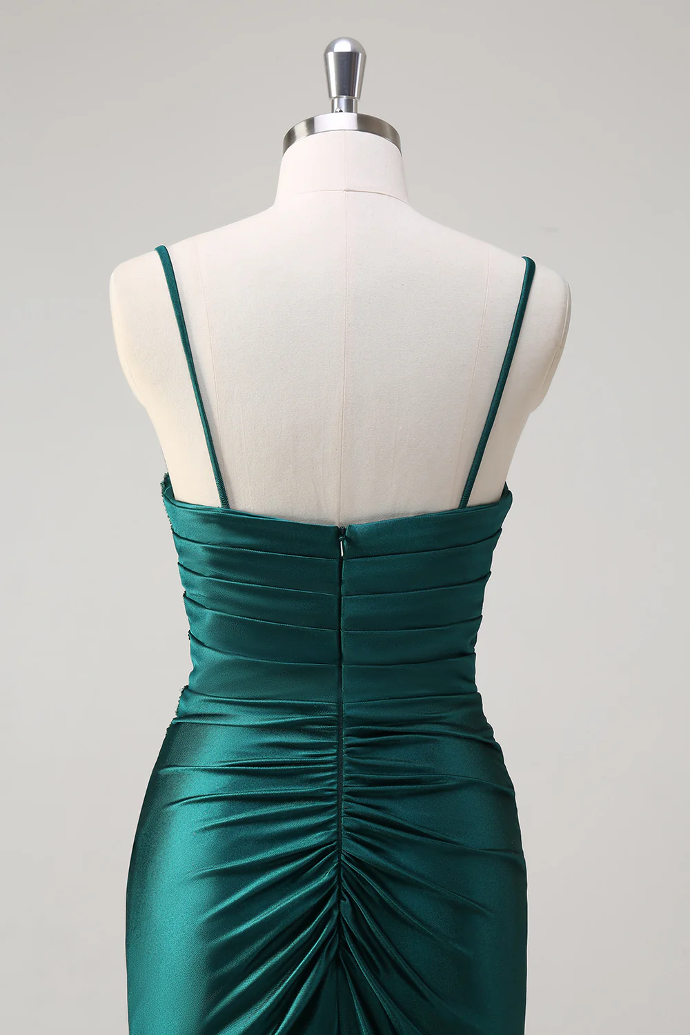 Dark Green Mermaid Applique Spaghetti Straps Long Prom Dress with Slit - VNBITS
