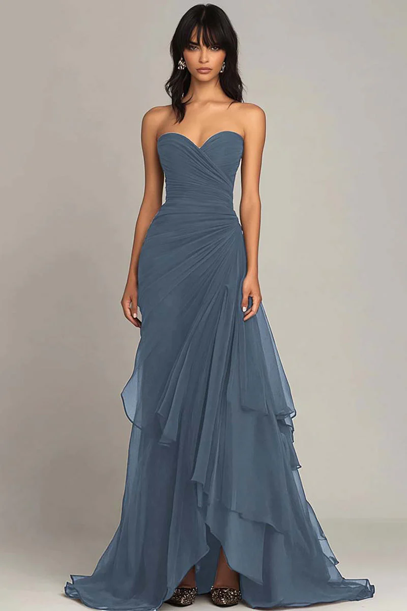 Dark Green Sweetheart Ruched Ruffled Formal Dress - VNBITS