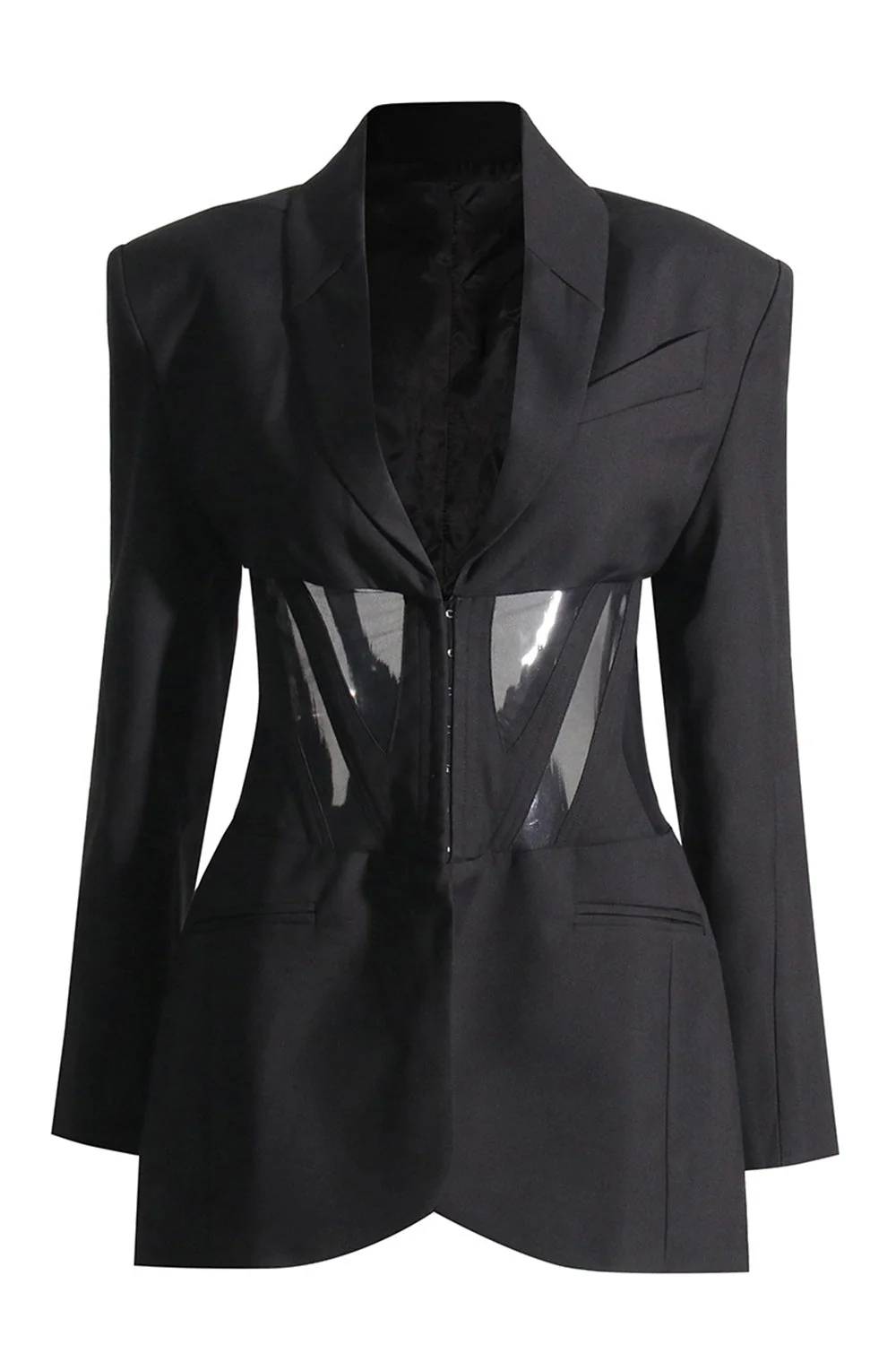 Black Corset Shawl Lapel Women Blazer - VNBITS