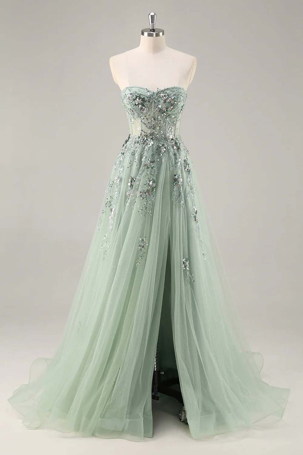 Sparkly Navy Corset Sweetheart Long Prom Dress with Appliques - VNBITS