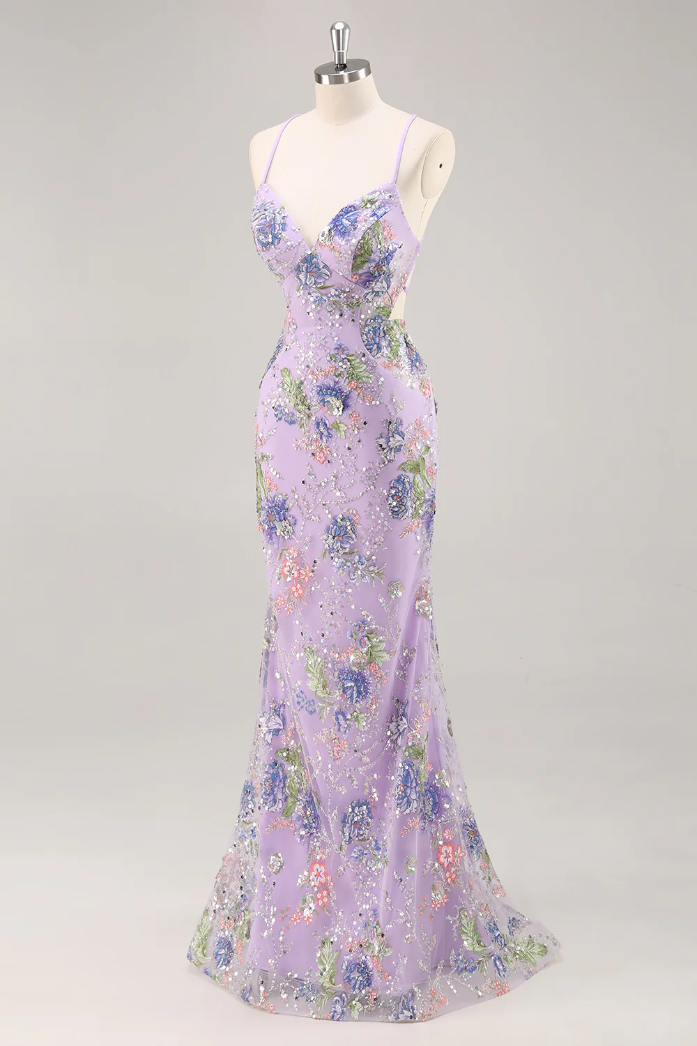 Sparkly Peacock Floral Beaded Mermaid Long Prom Dress with Sequins - VNBITS