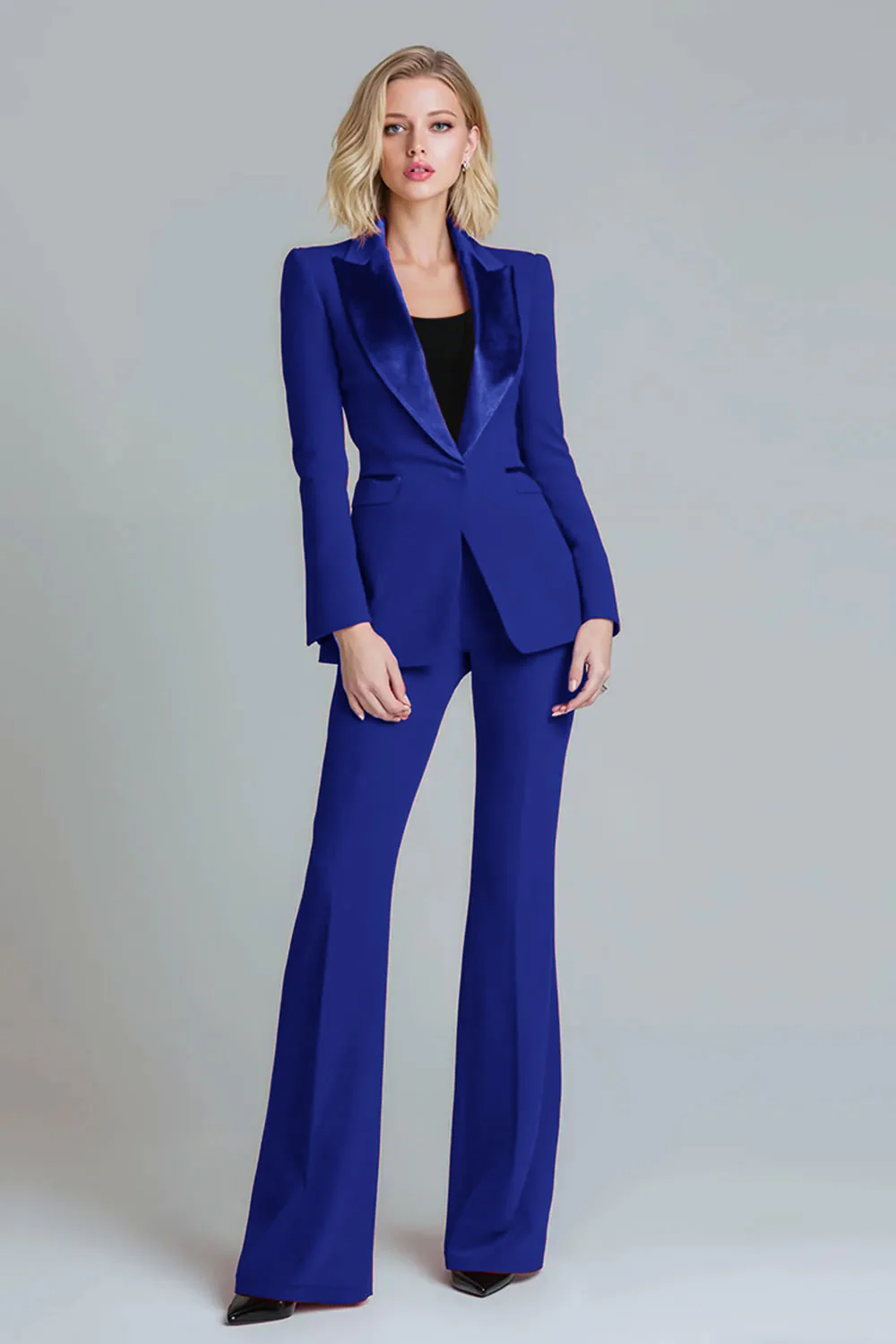 Red 2 Piece Peak Lapel Women Prom Suits with Sleeves - VNBITS