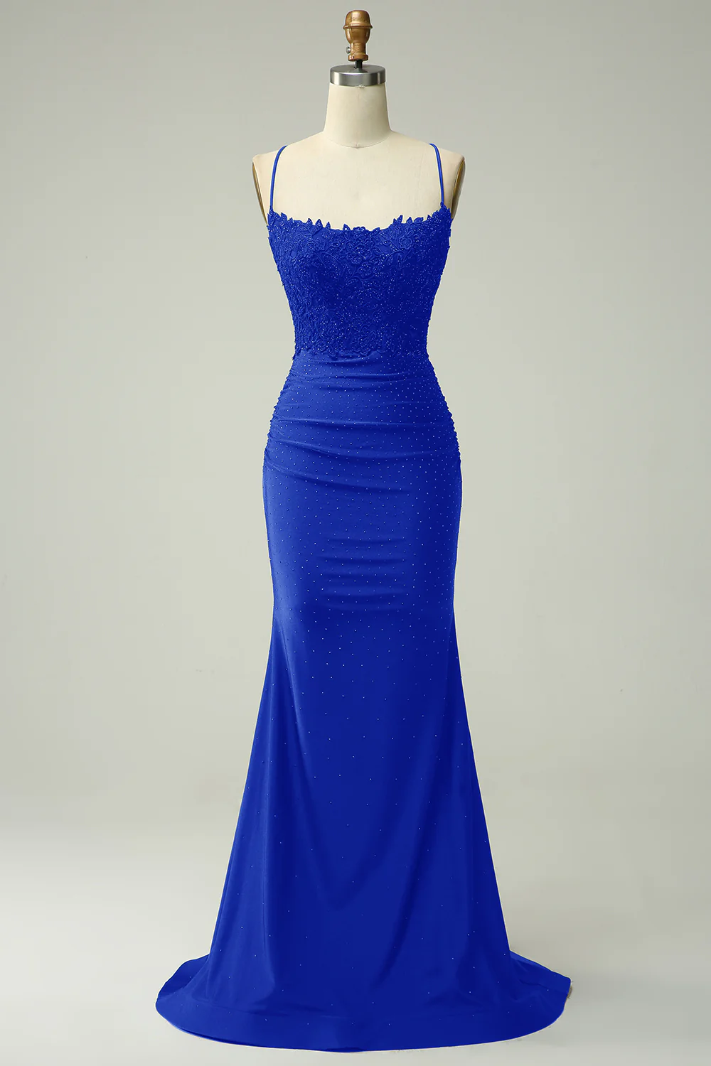 Mermaid Royal Blue Satin Spaghetti Straps Prom Dress - VNBITS