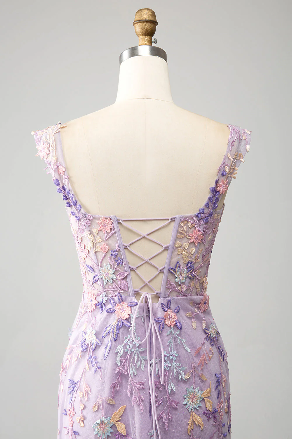 Mauve Off The Shoulder Long Embroidered Mermaid Prom Dress Slit - VNBITS