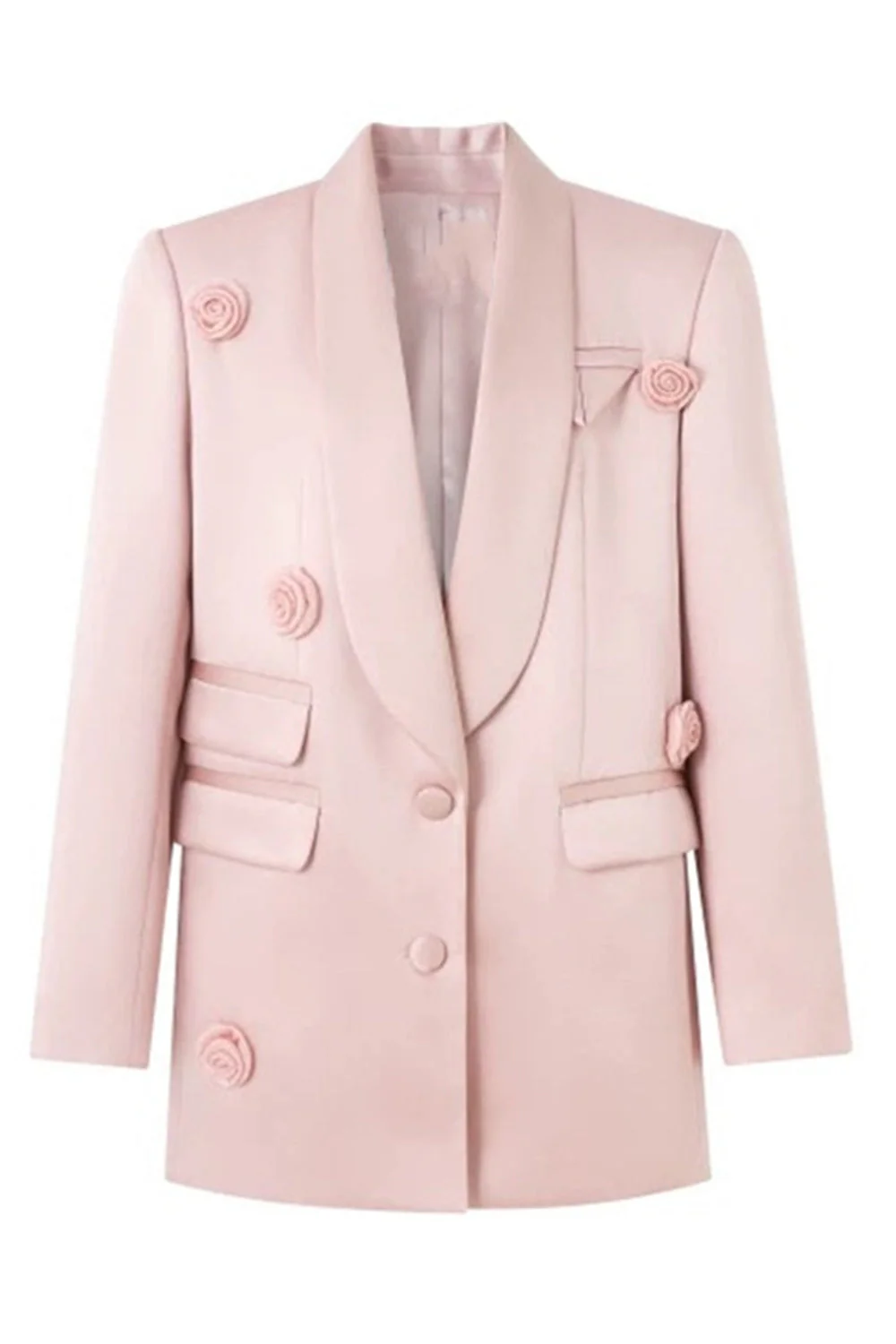 Blush Shawl Lapel Women Blazer with 3D Flowers - VNBITS