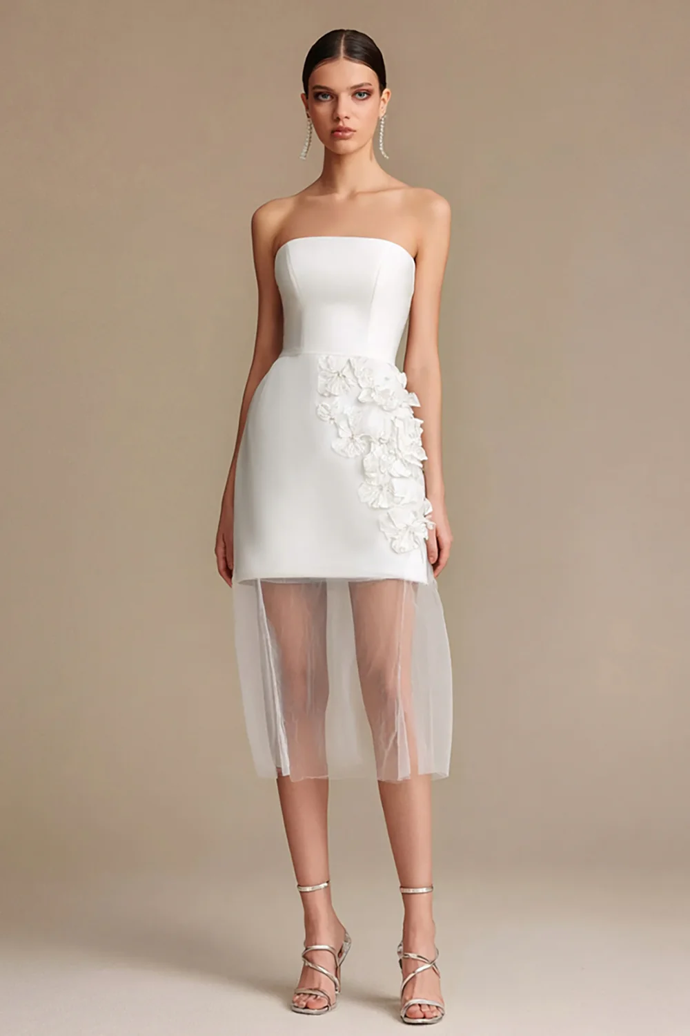 White Satin Strapless Bodycon Short Bachelorette Dress - VNBITS
