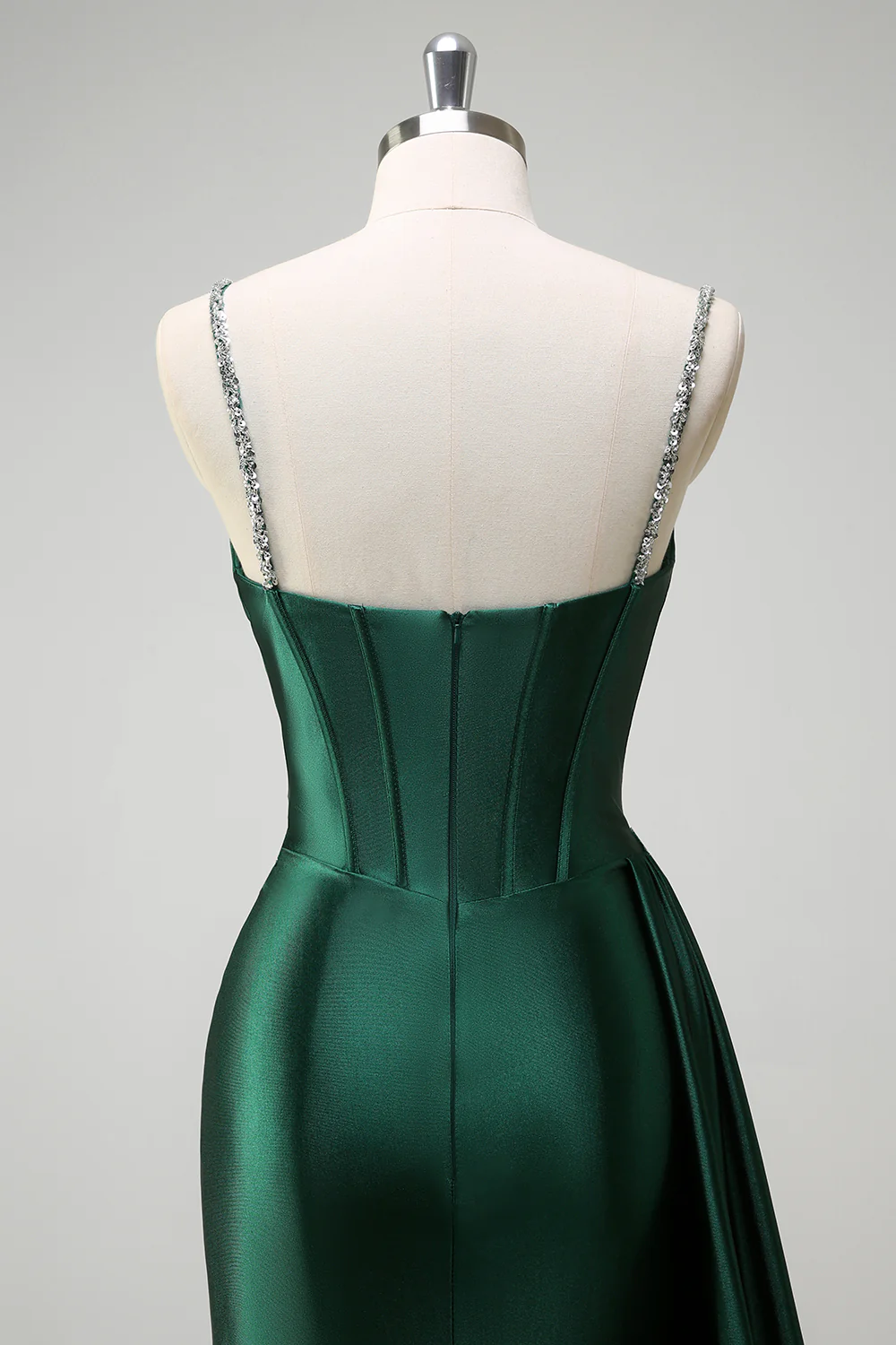 Dark Green Sequined Spaghetti Straps Mermaid Long Prom Dress with Slit - VNBITS