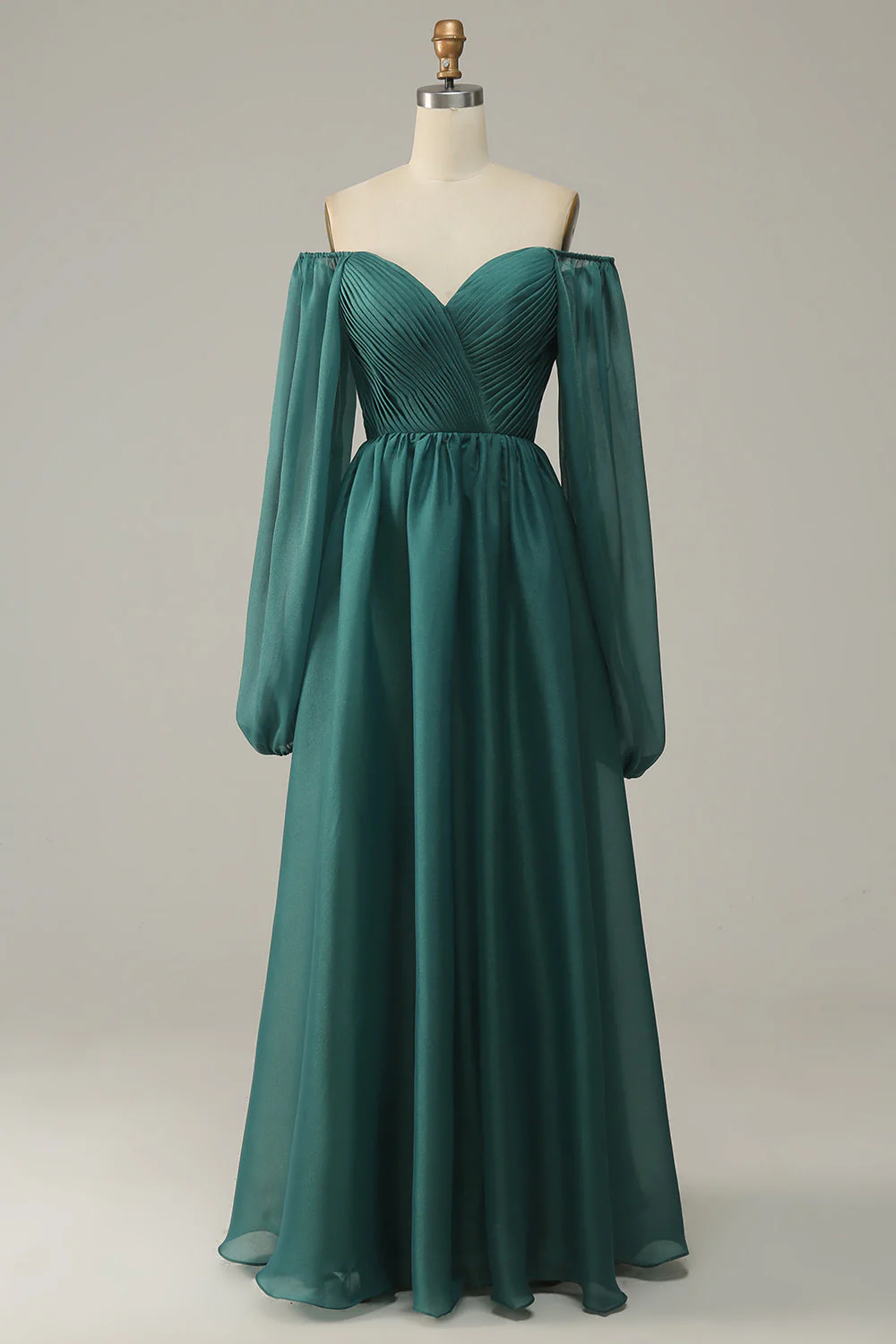 Off Shoulder Long Sleeves Prom Dress with Ruffles - VNBITS