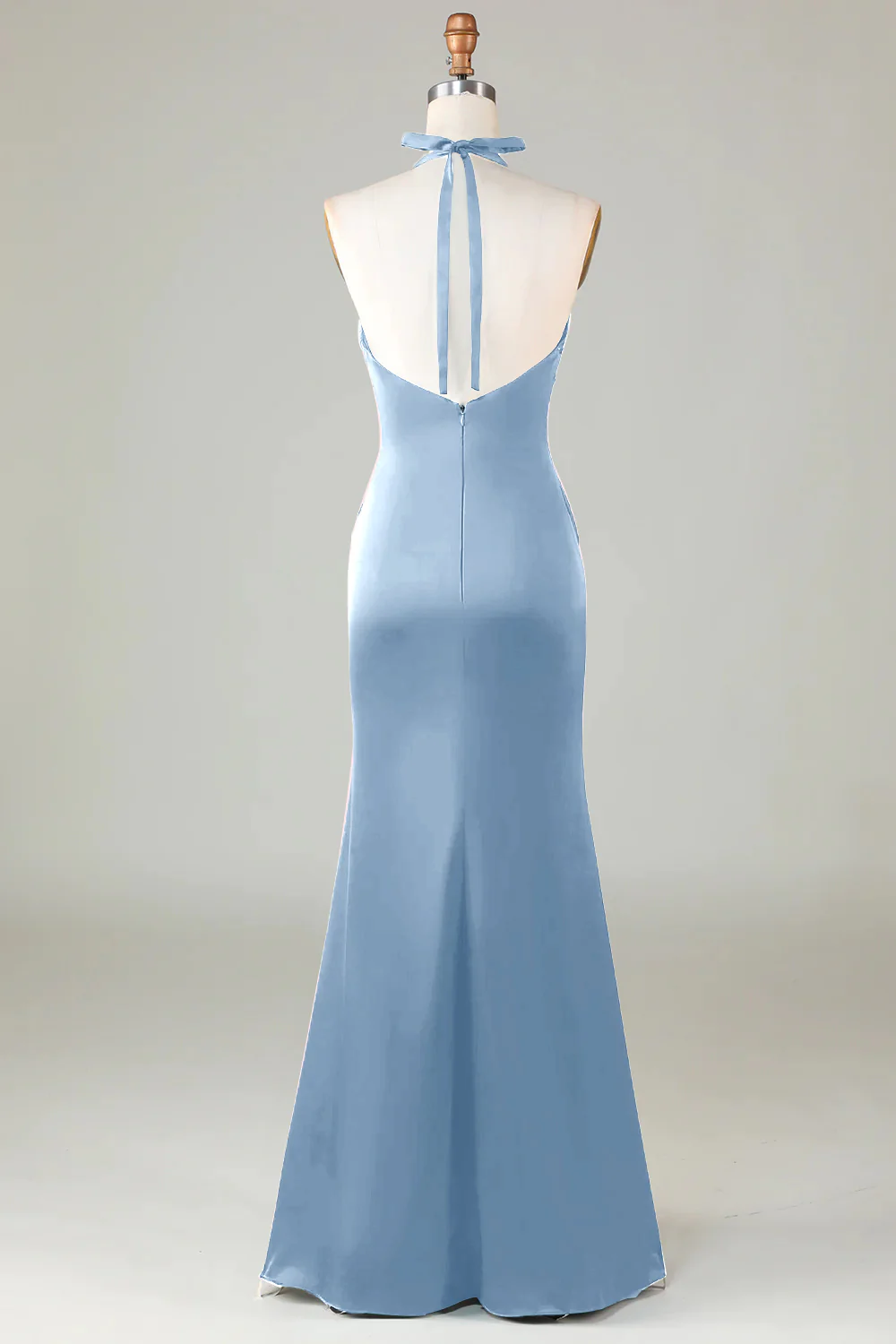 Mermaid Halter Dark Green Long Satin Bridesmaid Dress - VNBITS