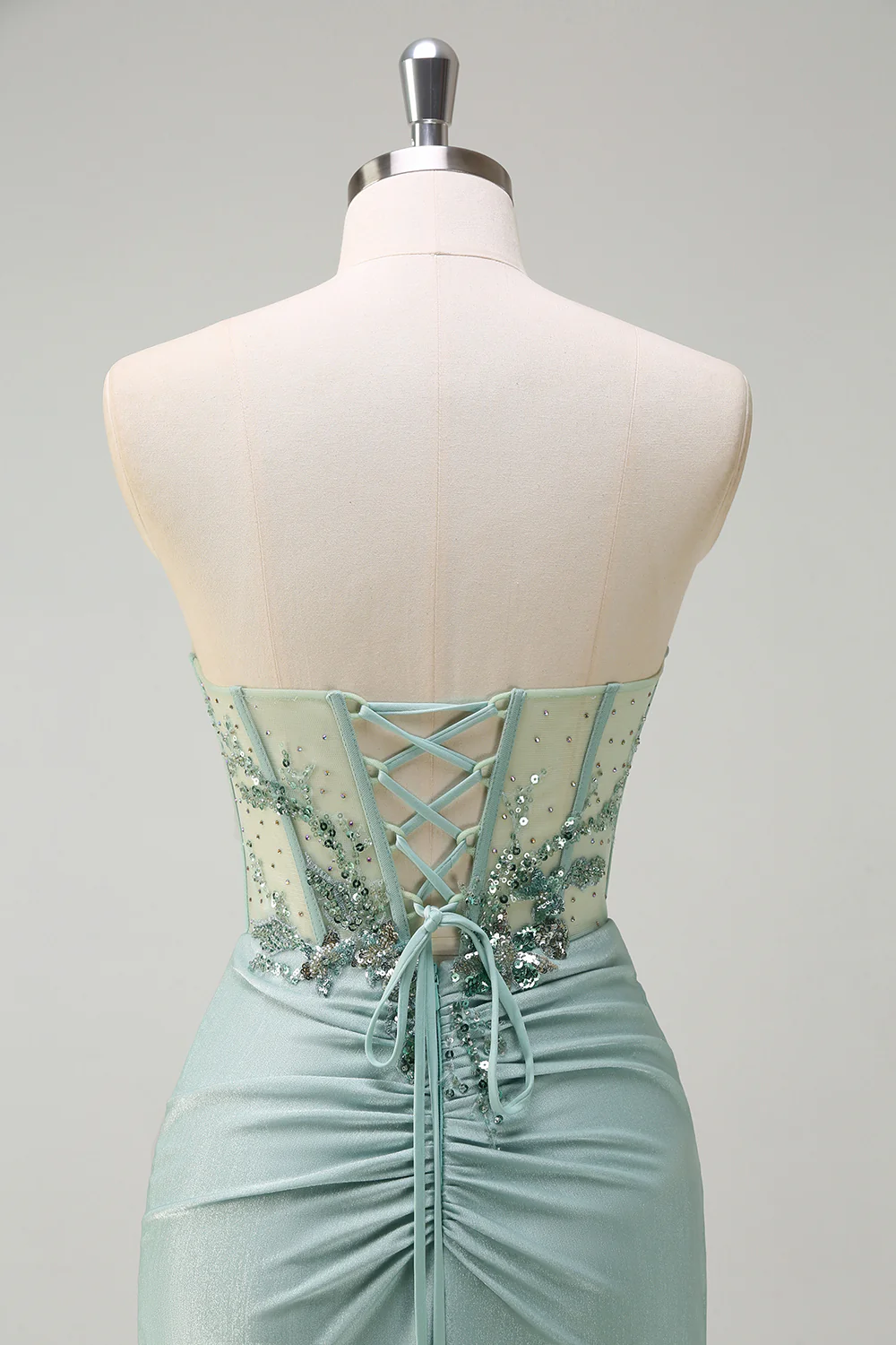 Grey Green Mermaid Sequined Sweetheart Long Prom Dress with Slit - VNBITS