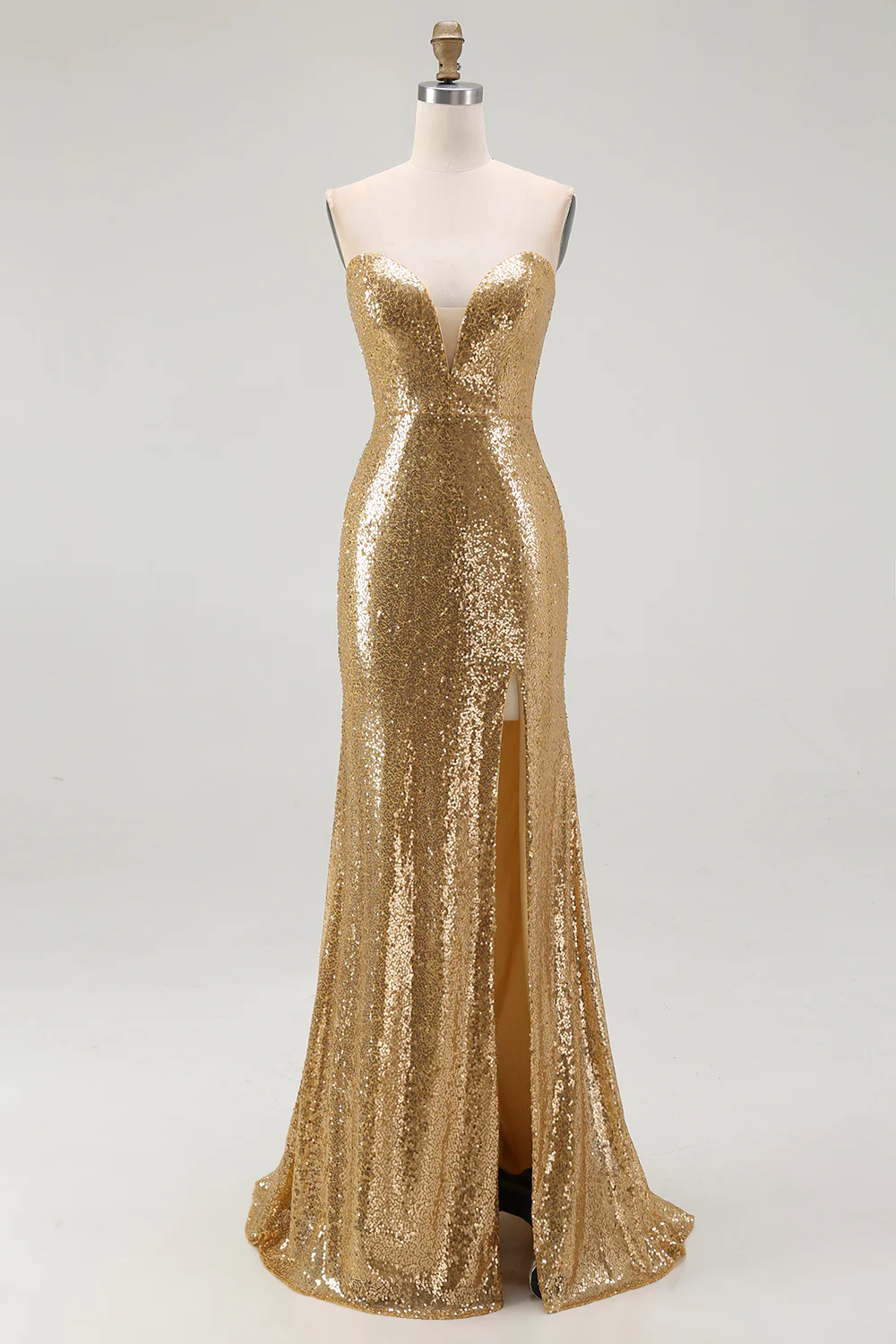 Sparkly Gold Mermaid Long Sequins Formal Dress with Slit - VNBITS