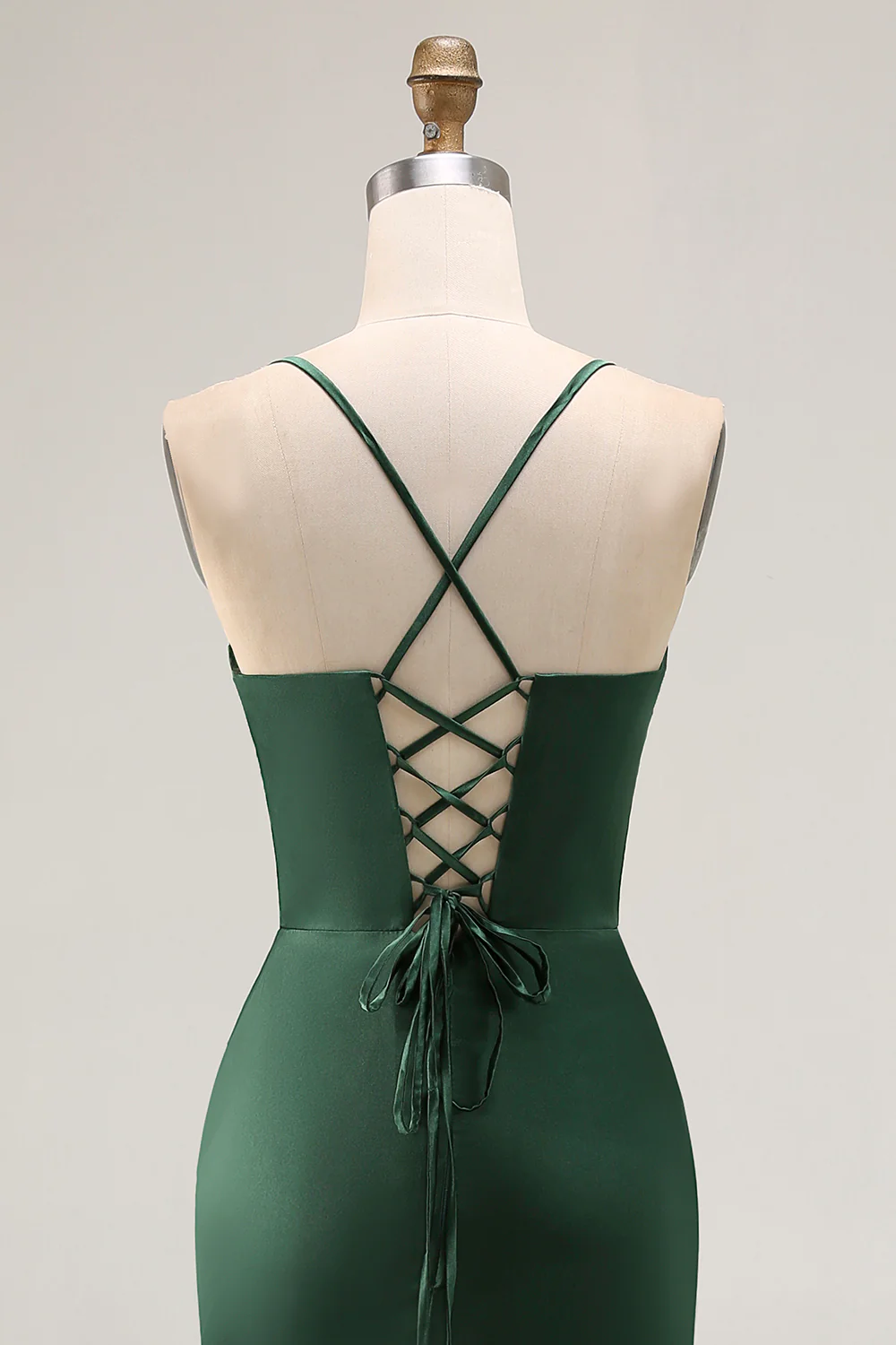 Dark Green Corset Mermaid Satin Long Wedding Guest Dress with Slit - VNBITS