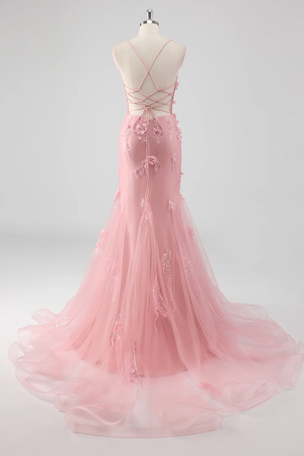 Sparkly Blue Mermaid Long Prom Dress with 3D Flowers - VNBITS