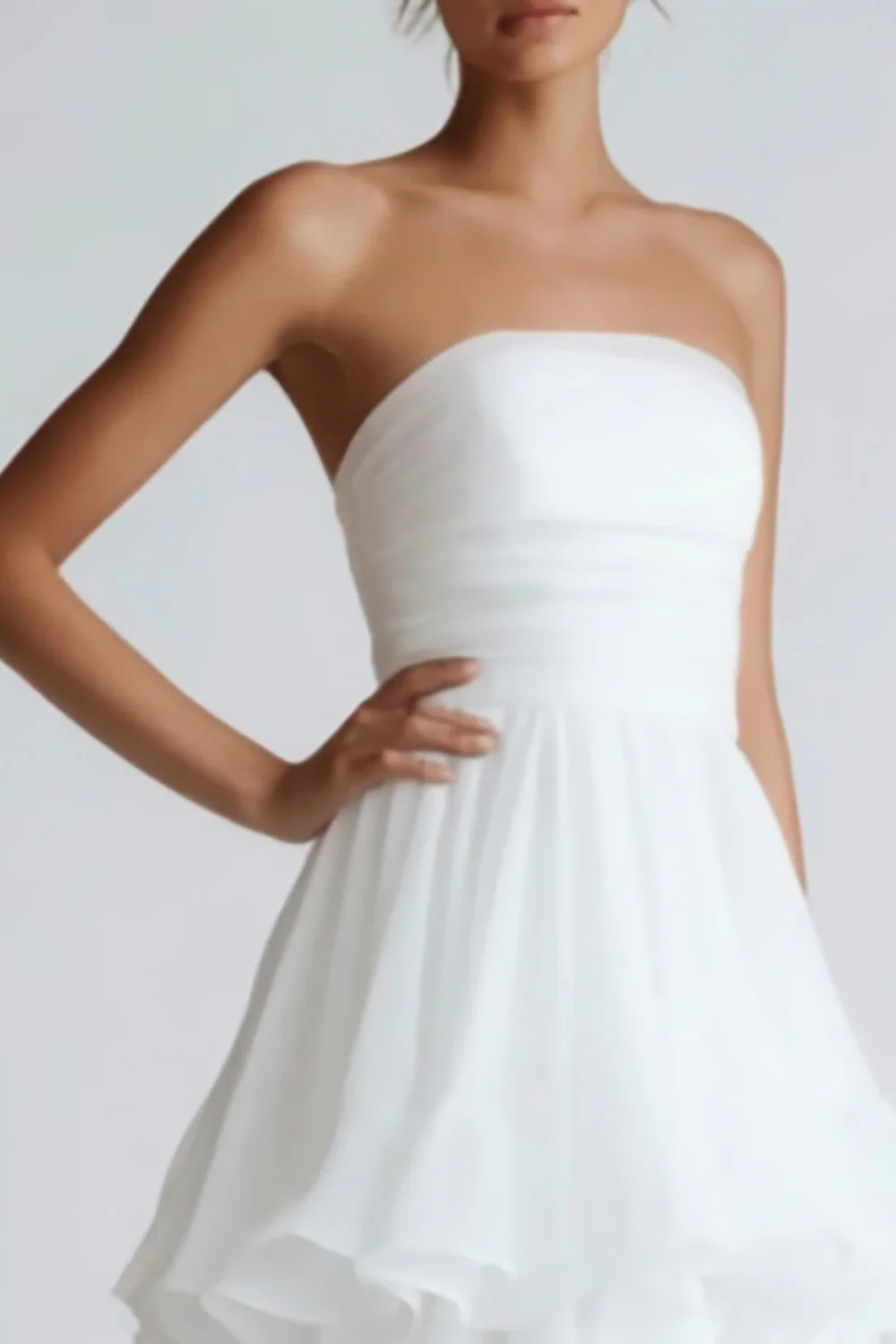 White Tiered Chiffon A Line Floor Length Wedding Reception Dress - VNBITS