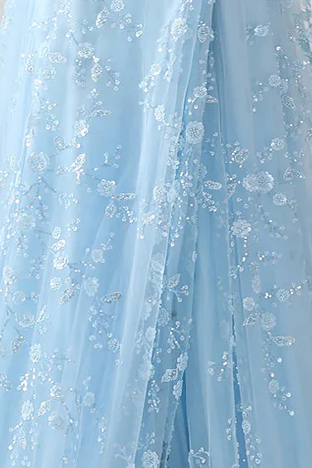 Light Blue Mermaid Spaghetti Straps Long Corset Prom Dress with Embroidery - VNBITS