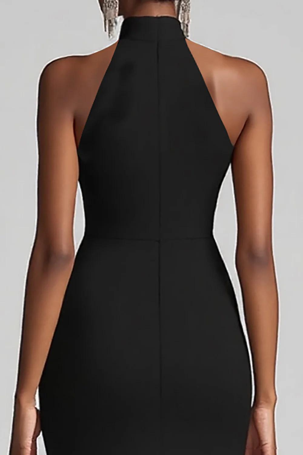 Halter Neck Black Ruffled Mermaid Long Formal Dress with Slit - VNBITS