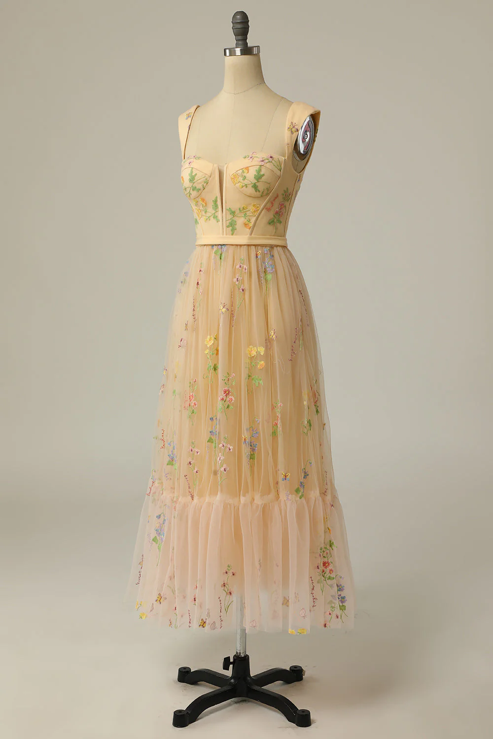 A Line Sweetheart Champagne Long Prom Dress with Embroidery - VNBITS