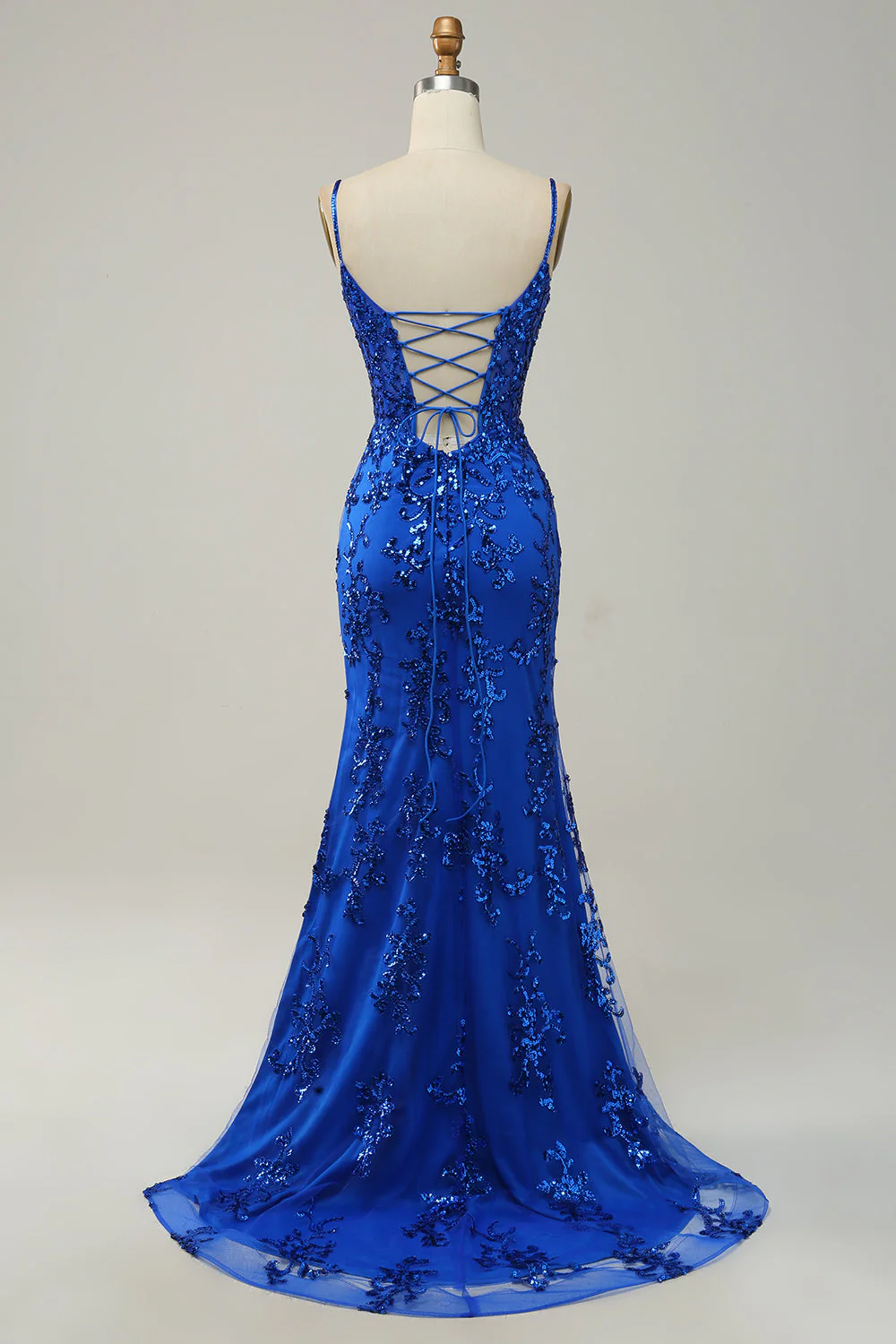 Red Spaghetti Straps Appliques Prom Dress with Slit - VNBITS