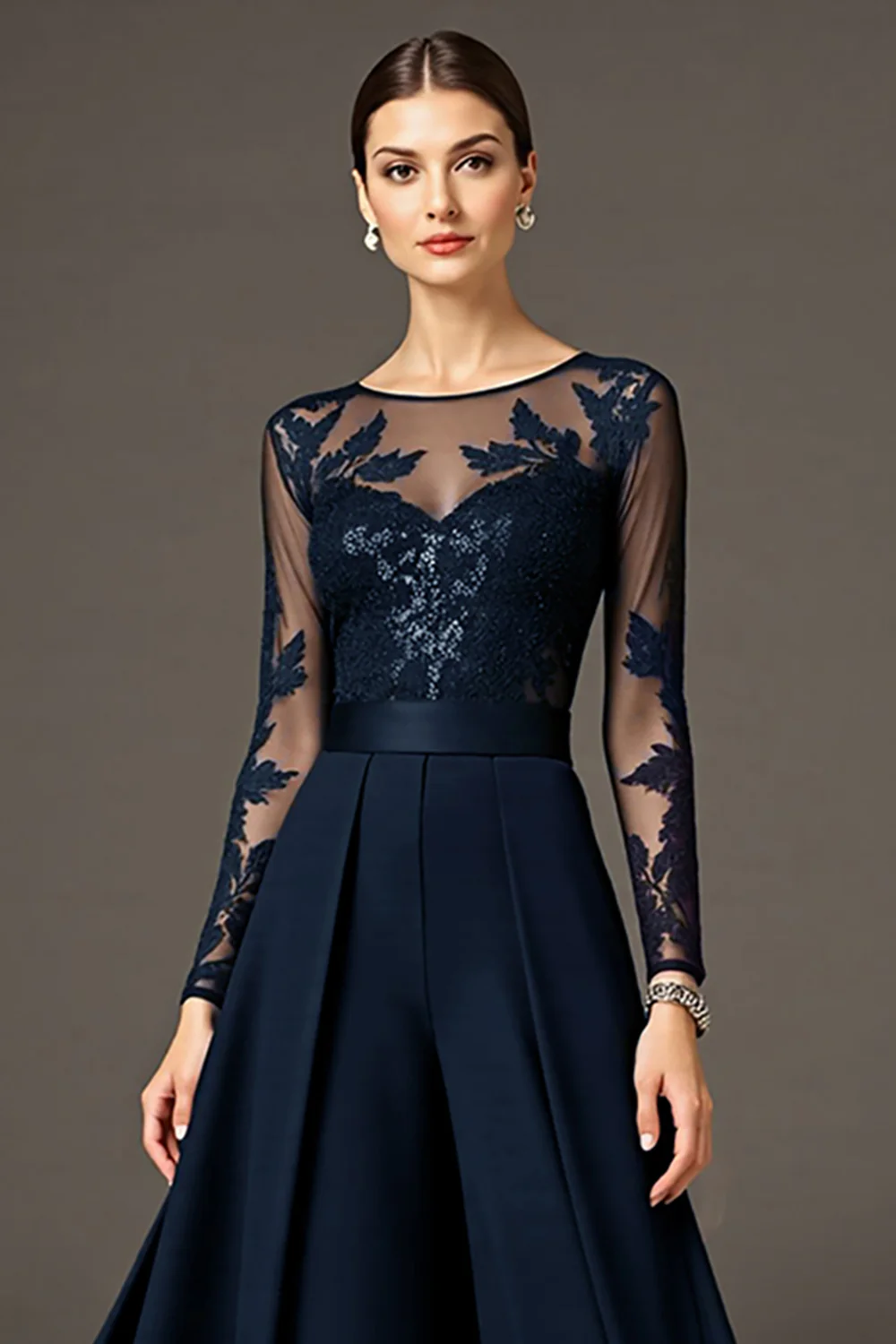 Black A Line Chiffon Long Mother of the Bride Jumpsuits with Lace - VNBITS